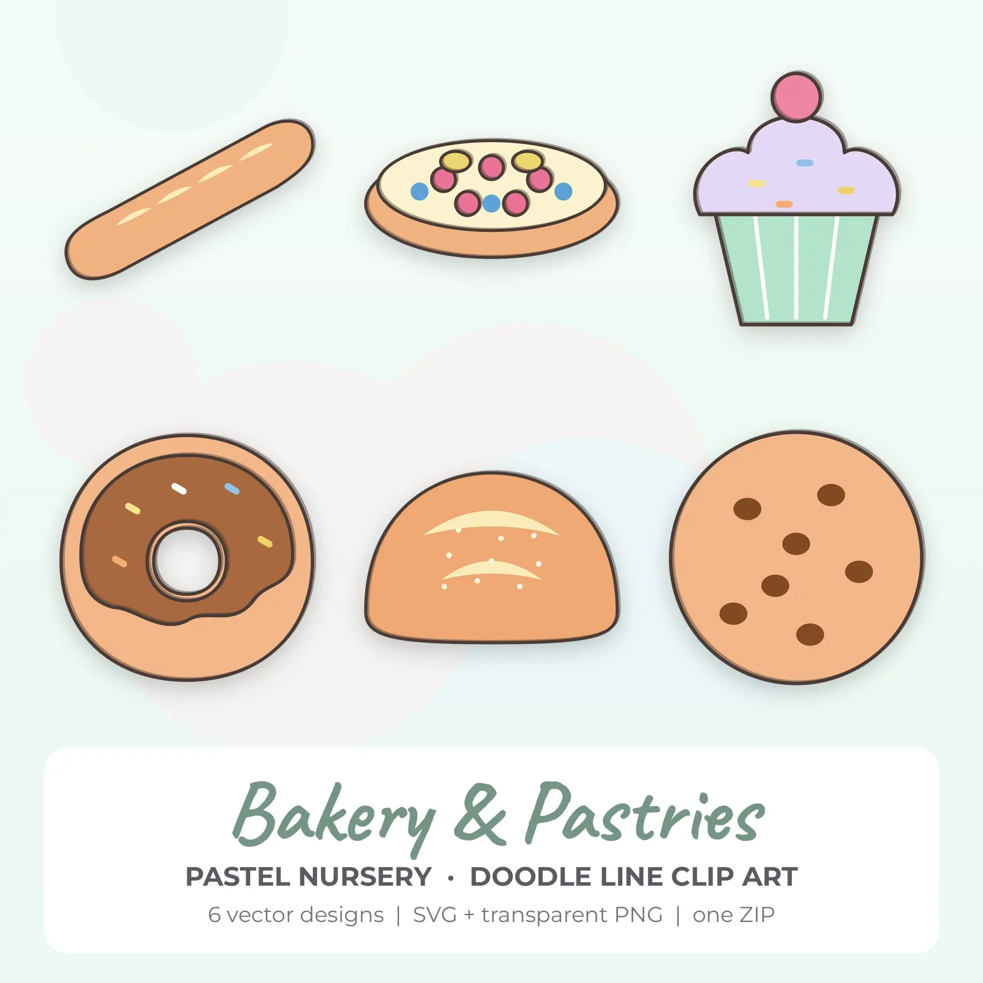 Pastel Nursery Bakery & Pastries Clip Art Set - 6 Vector SVG PNG preview