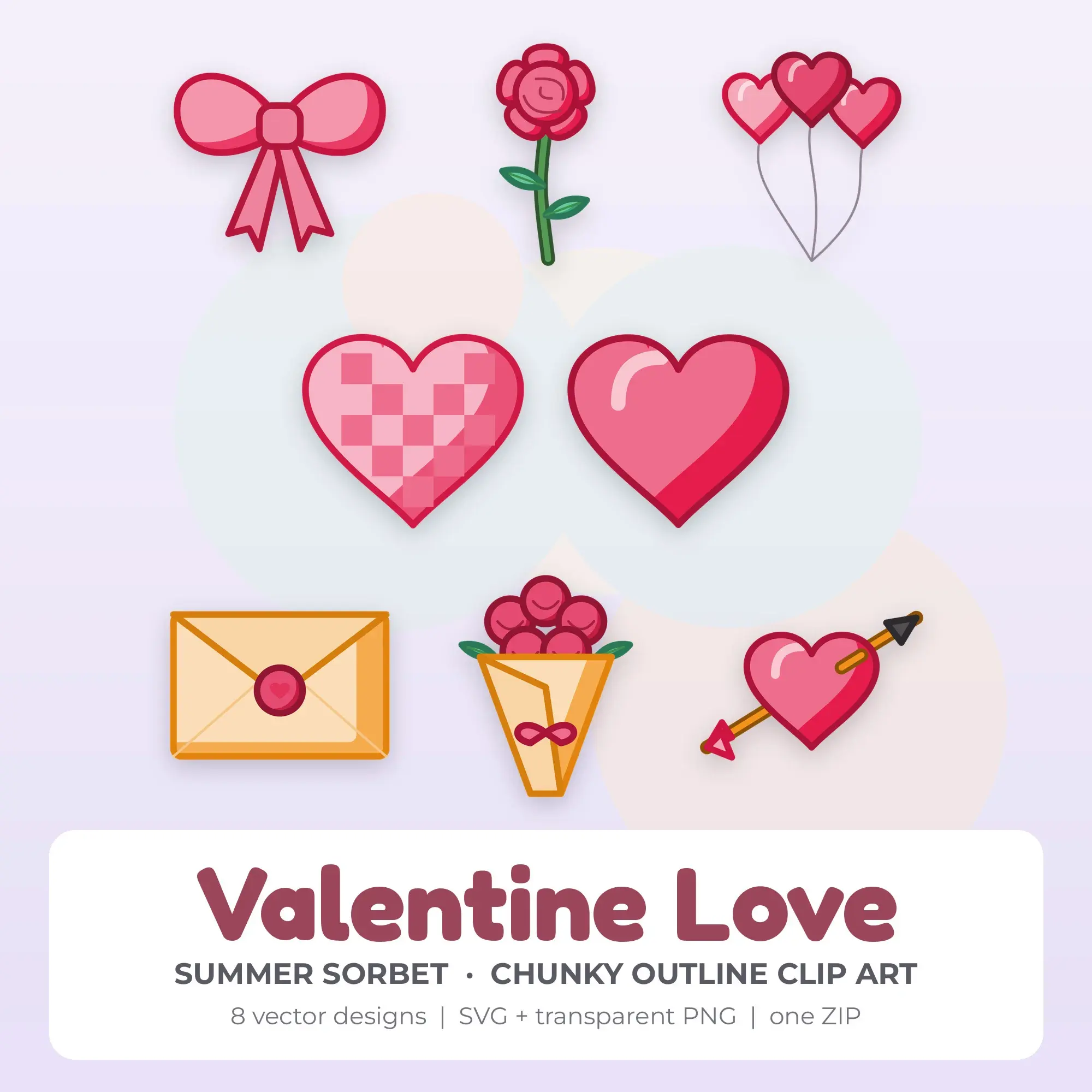 Valentine Love Vector Clip Art in Summer Sorbet - 8 Designs preview