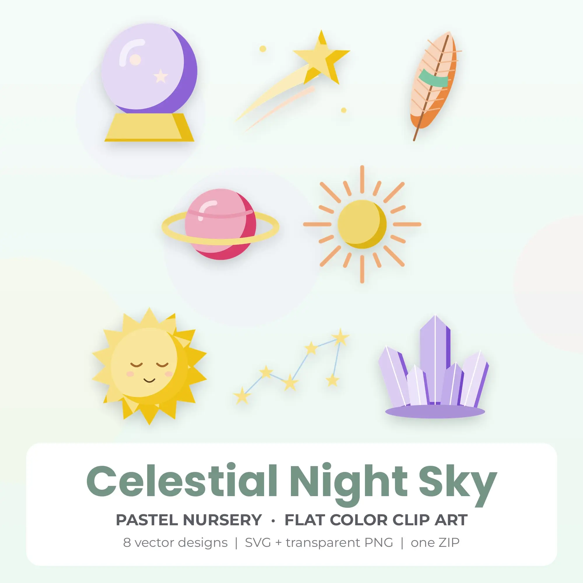 8 Flat Color Celestial Night Sky Clipart Illustrations, SVG PNG preview