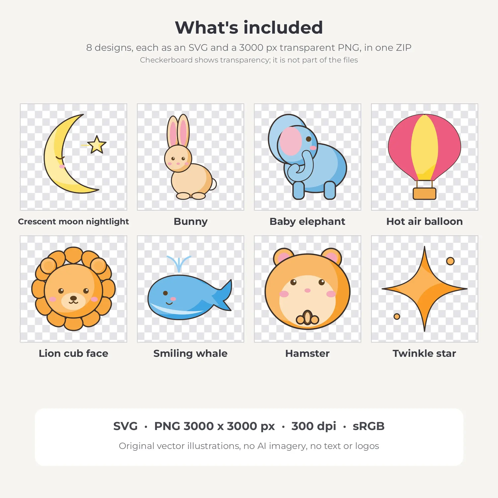 Baby Animal Nursery Vector Clip Art in Summer Sorbet - 8 Designs, preview 2 of 2