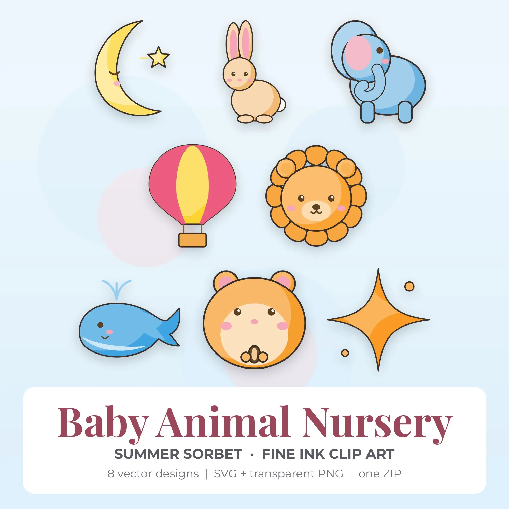 Baby Animal Nursery Vector Clip Art in Summer Sorbet - 8 Designs preview