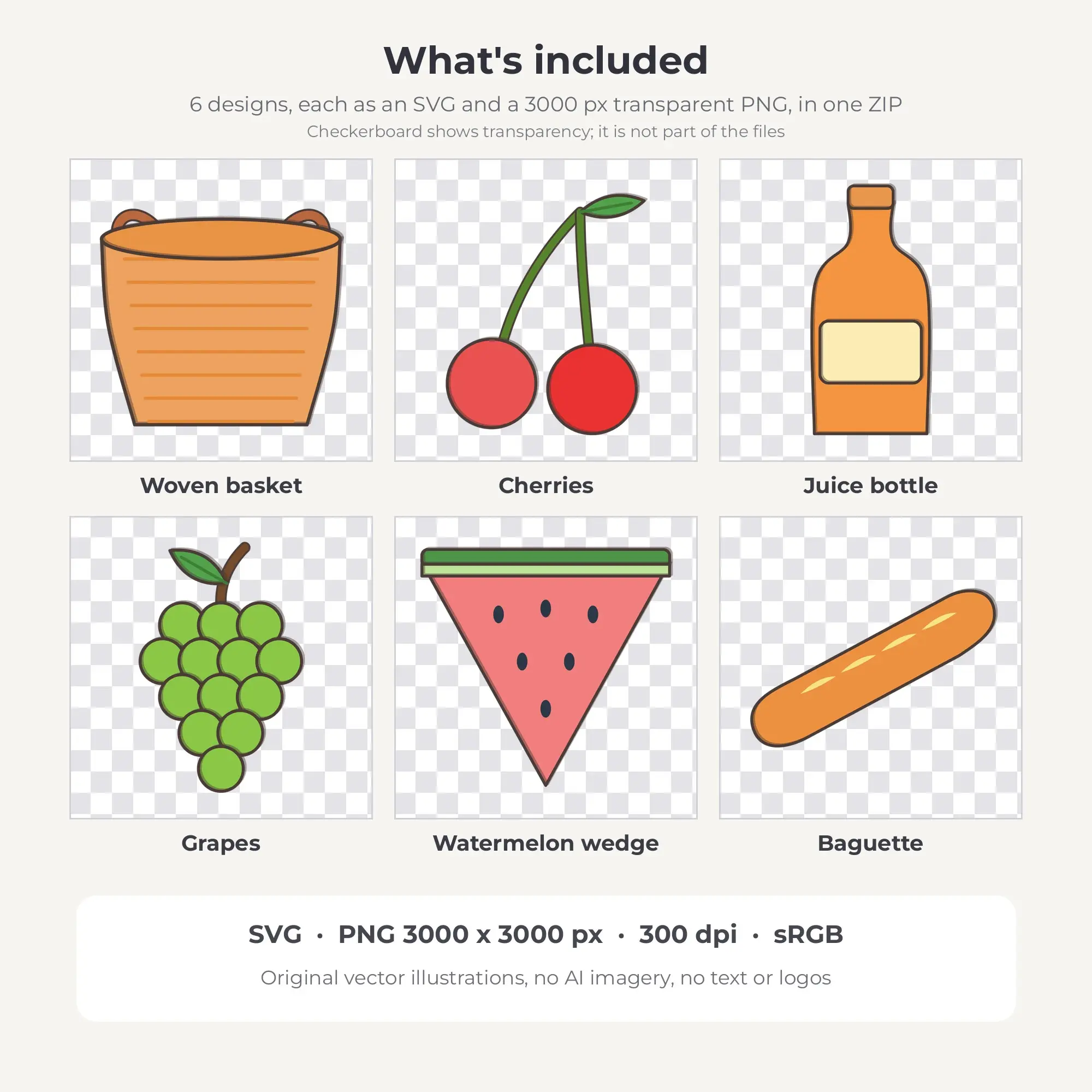 Doodle Line Summer Picnic Clipart Bundle, Citrus Grove - 6 PNG SVG, preview 2 of 2