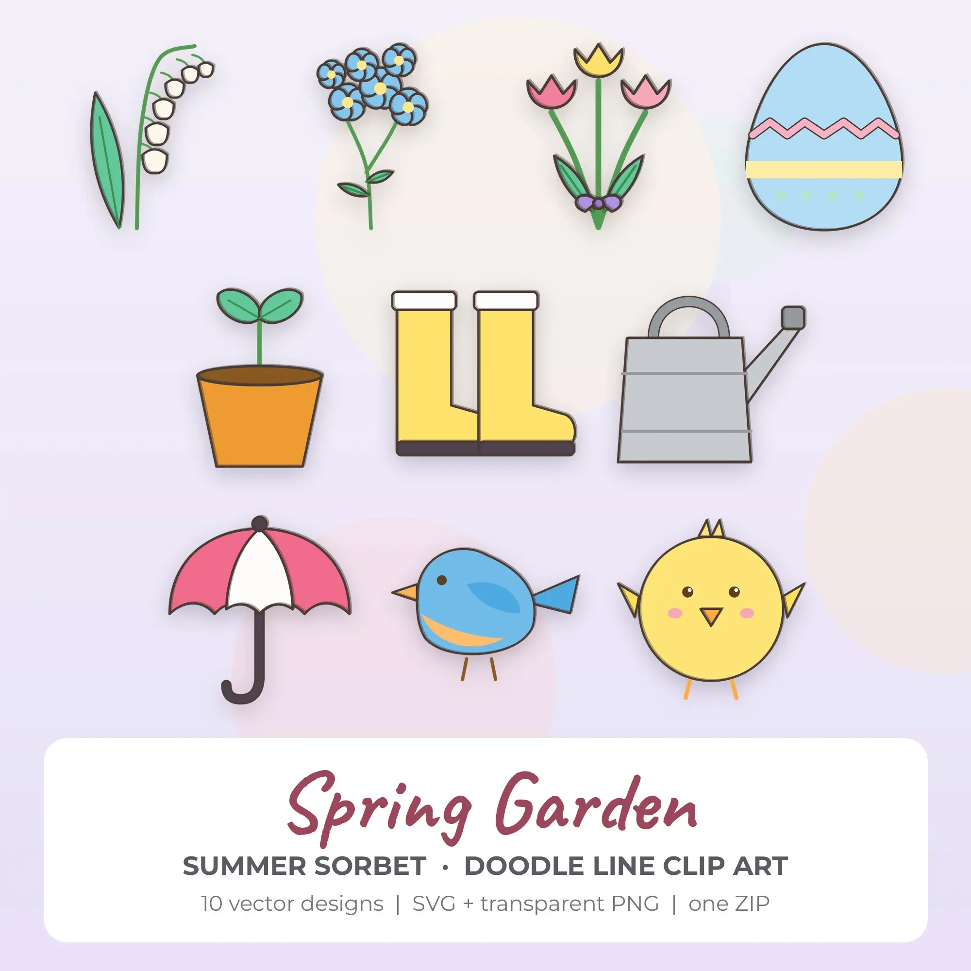 Spring Garden SVG Clipart Pack, Doodle Line Style - 10 Designs preview