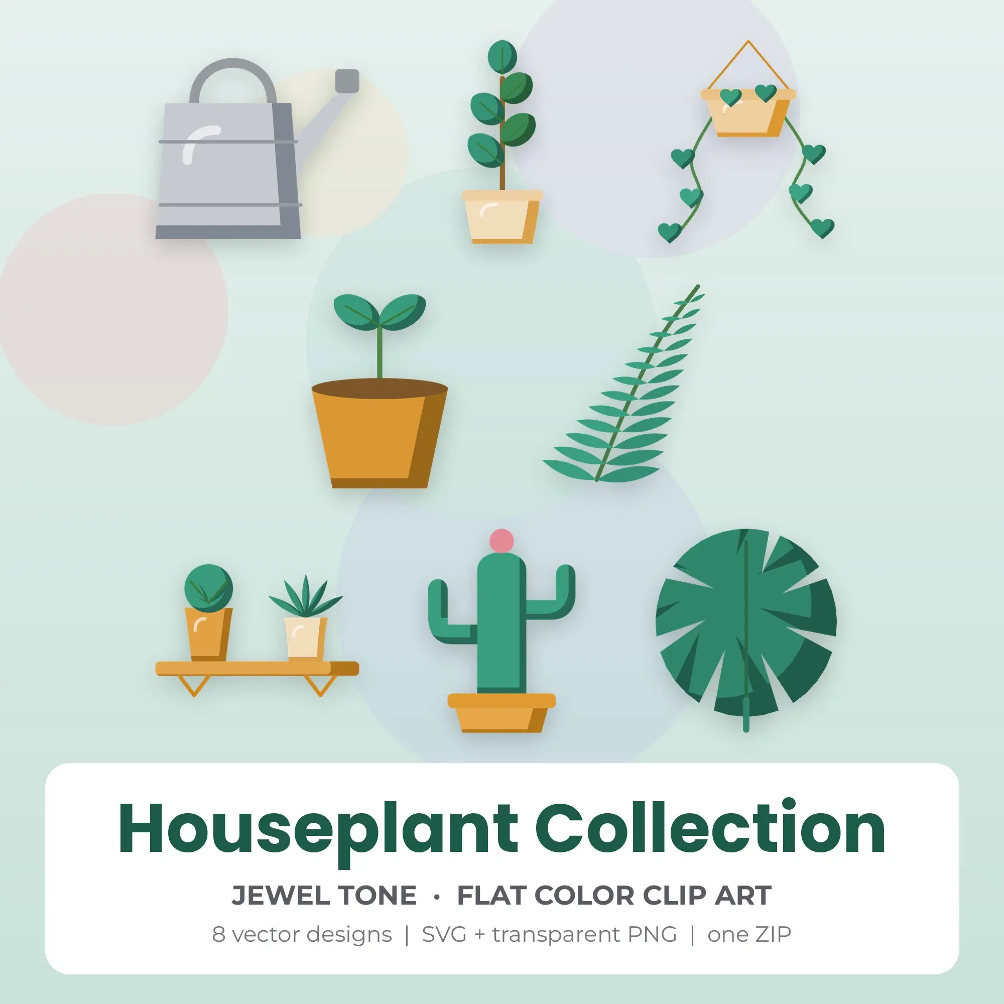 Houseplant Collection SVG Clipart Pack, Flat Color Style - 8 Designs preview