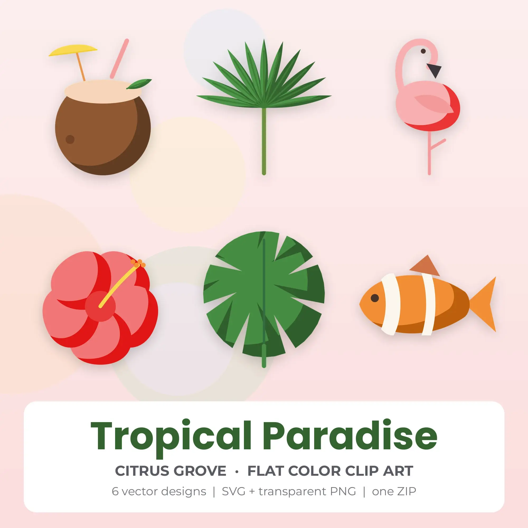 Tropical Paradise Clipart, Citrus Grove Flat Color - 6 SVG PNG preview