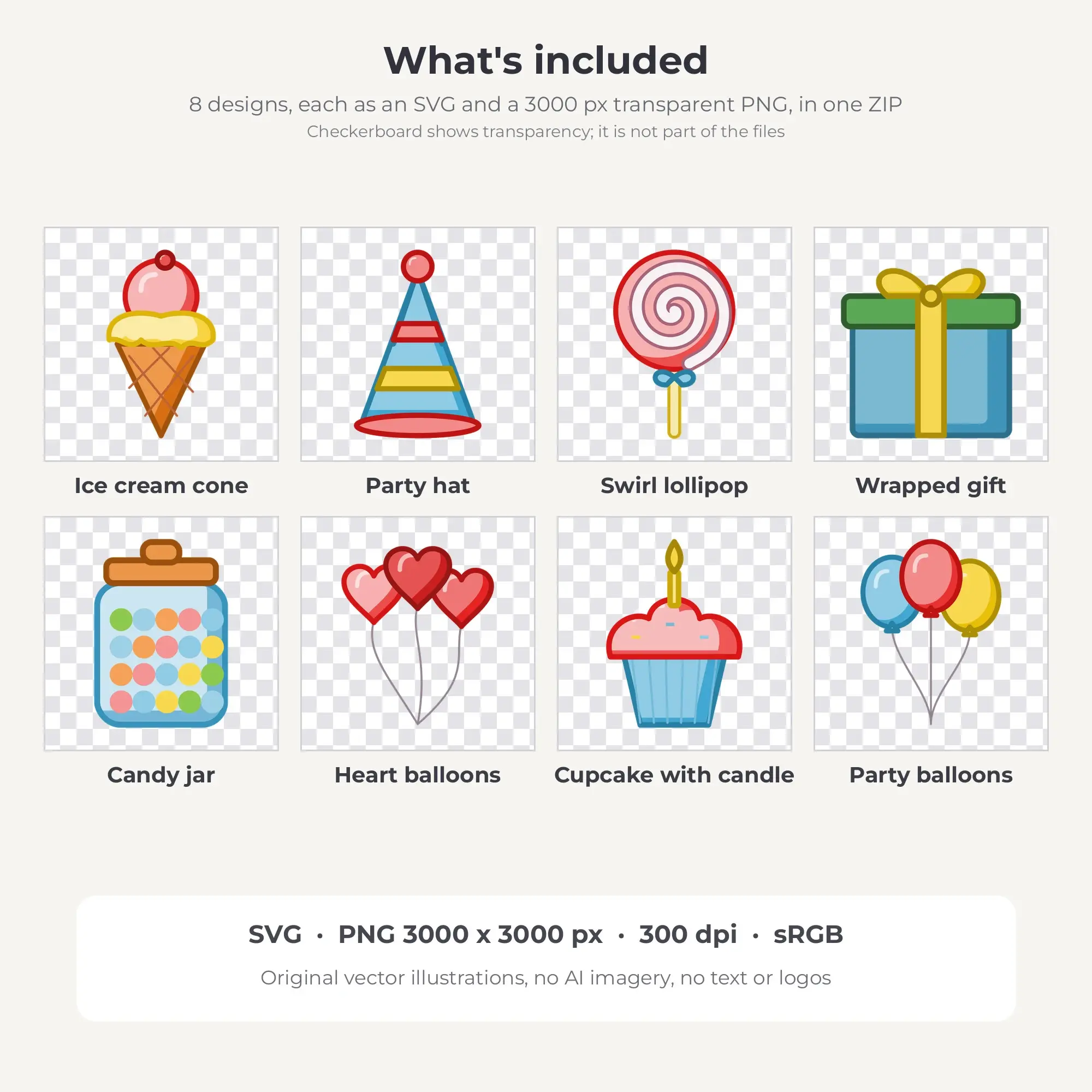 Citrus Grove Chunky Outline Birthday Party Clipart - 8 Vector Files, preview 2 of 2