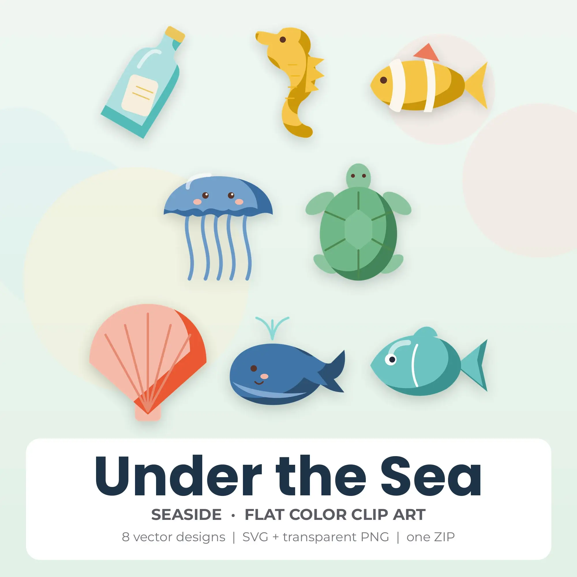 8 Flat Color Under the Sea Clipart Illustrations, SVG PNG preview