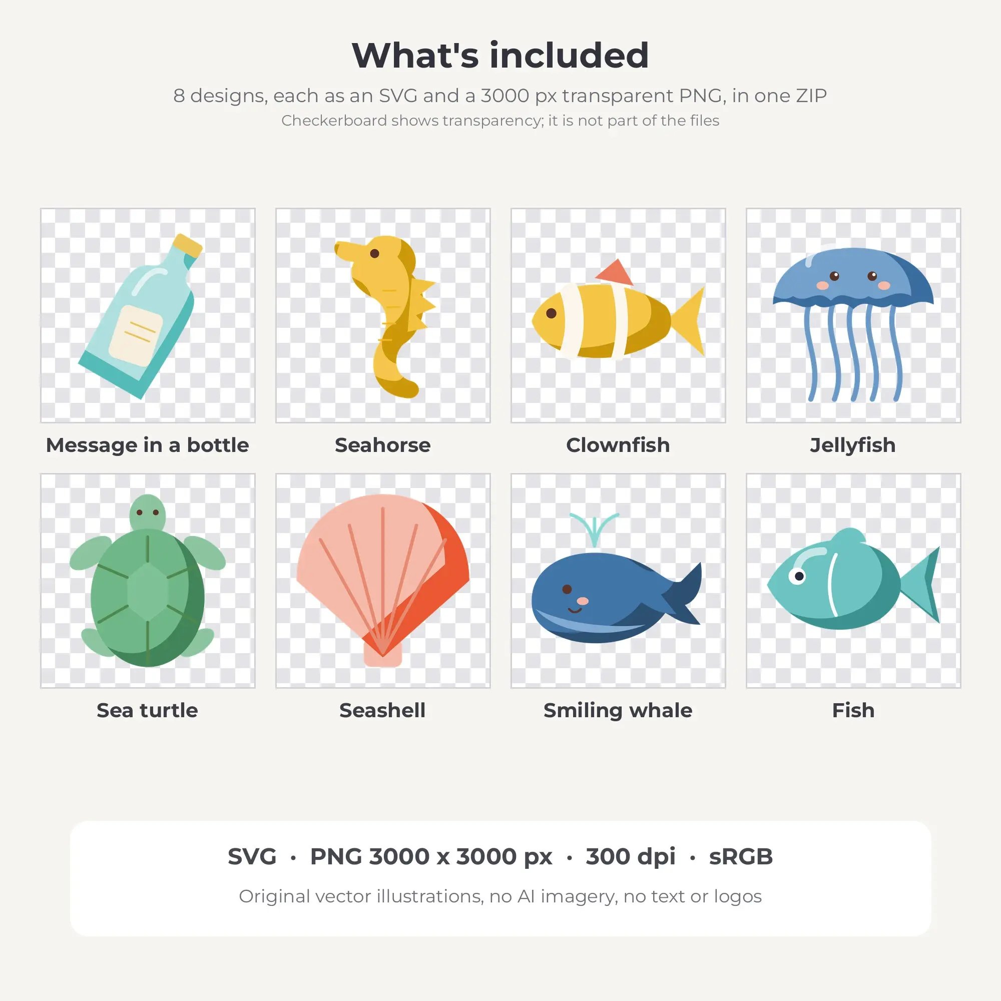 8 Flat Color Under the Sea Clipart Illustrations, SVG PNG, preview 2 of 2