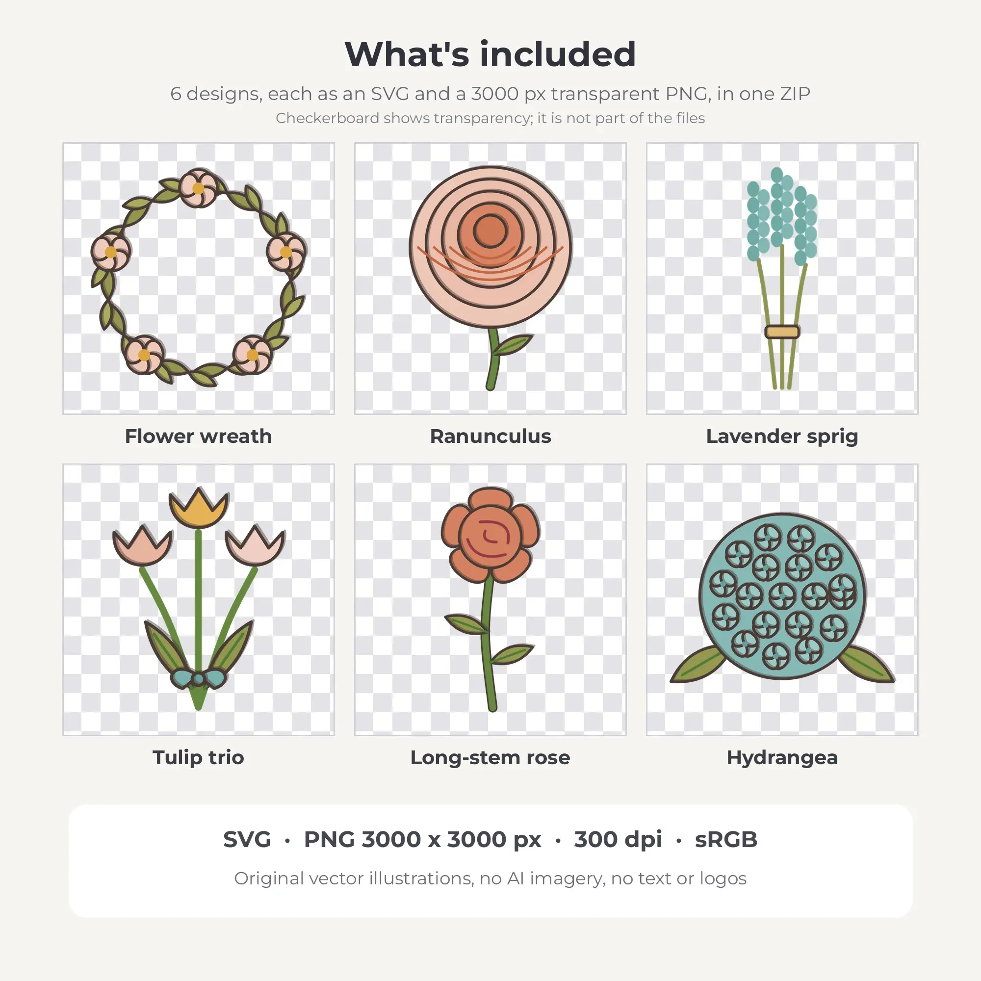 Cottage Garden Flowers SVG Clipart Pack, Doodle Line Style - 6 Designs, preview 2 of 2