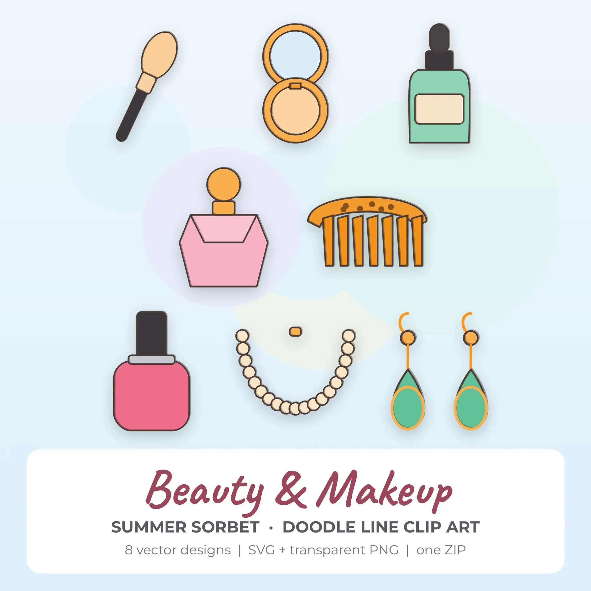 Beauty & Makeup Vector Clip Art in Summer Sorbet - 8 Designs, preview 1 of 2