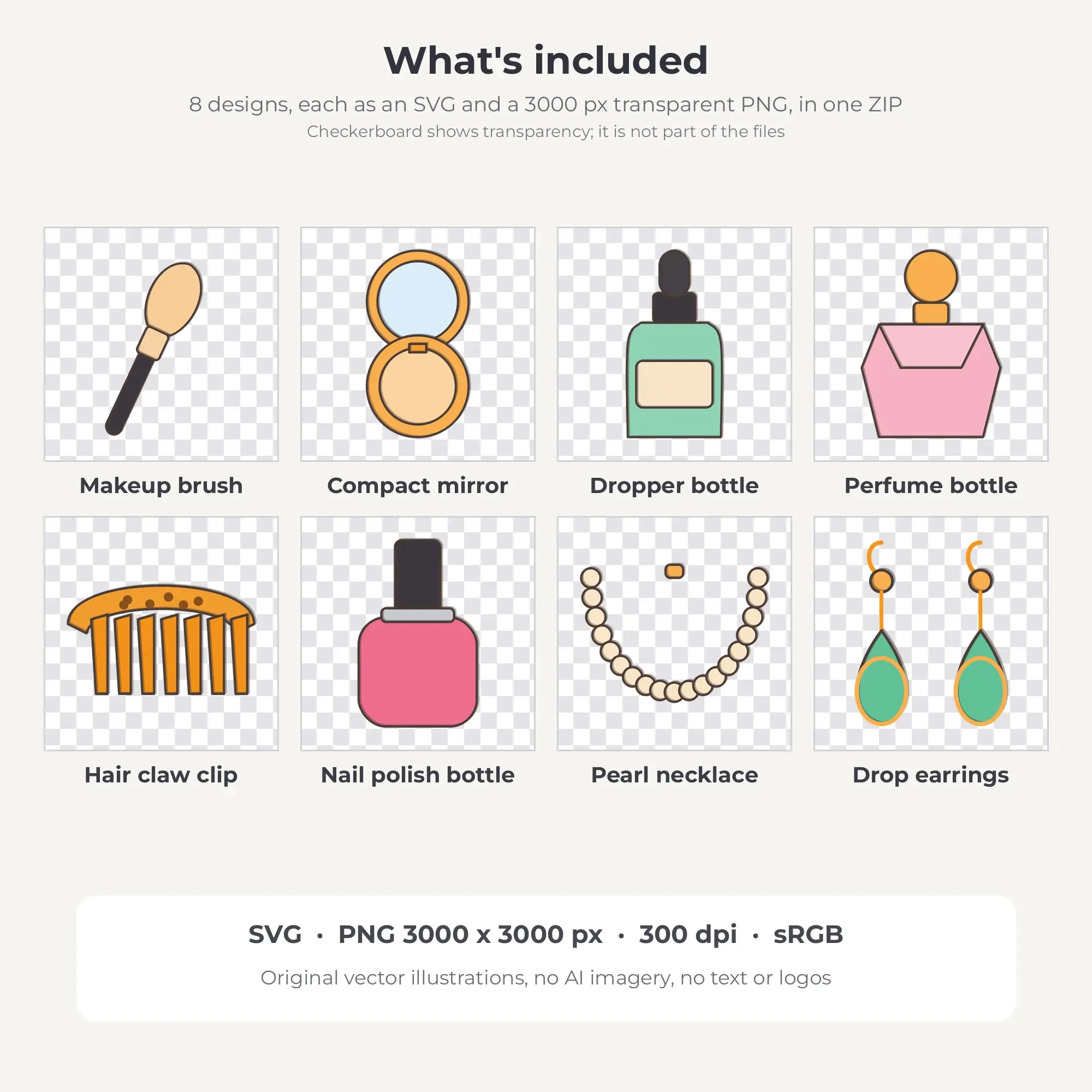 Beauty & Makeup Vector Clip Art in Summer Sorbet - 8 Designs, preview 2 of 2