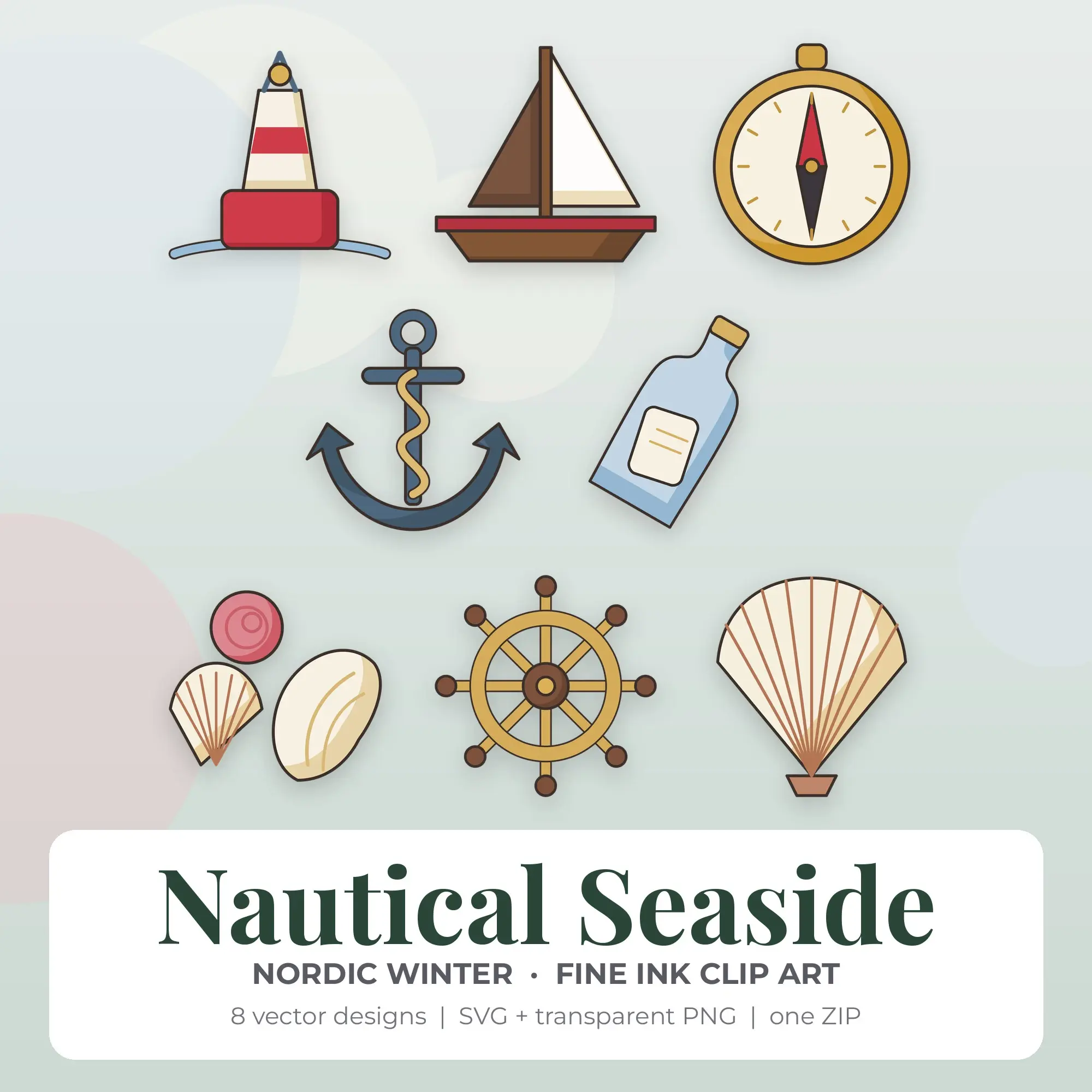 Nordic Winter Nautical Seaside Clip Art Set - 8 Vector SVG PNG preview
