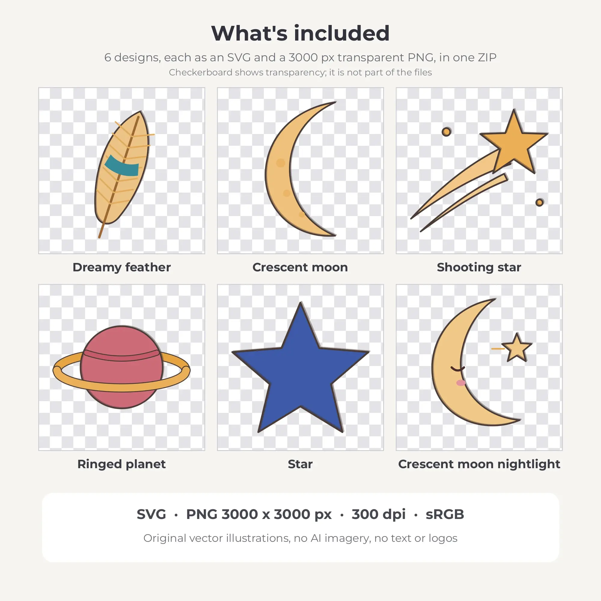 Jewel Tone Celestial Night Sky Clip Art Set - 6 Vector SVG PNG, preview 2 of 2