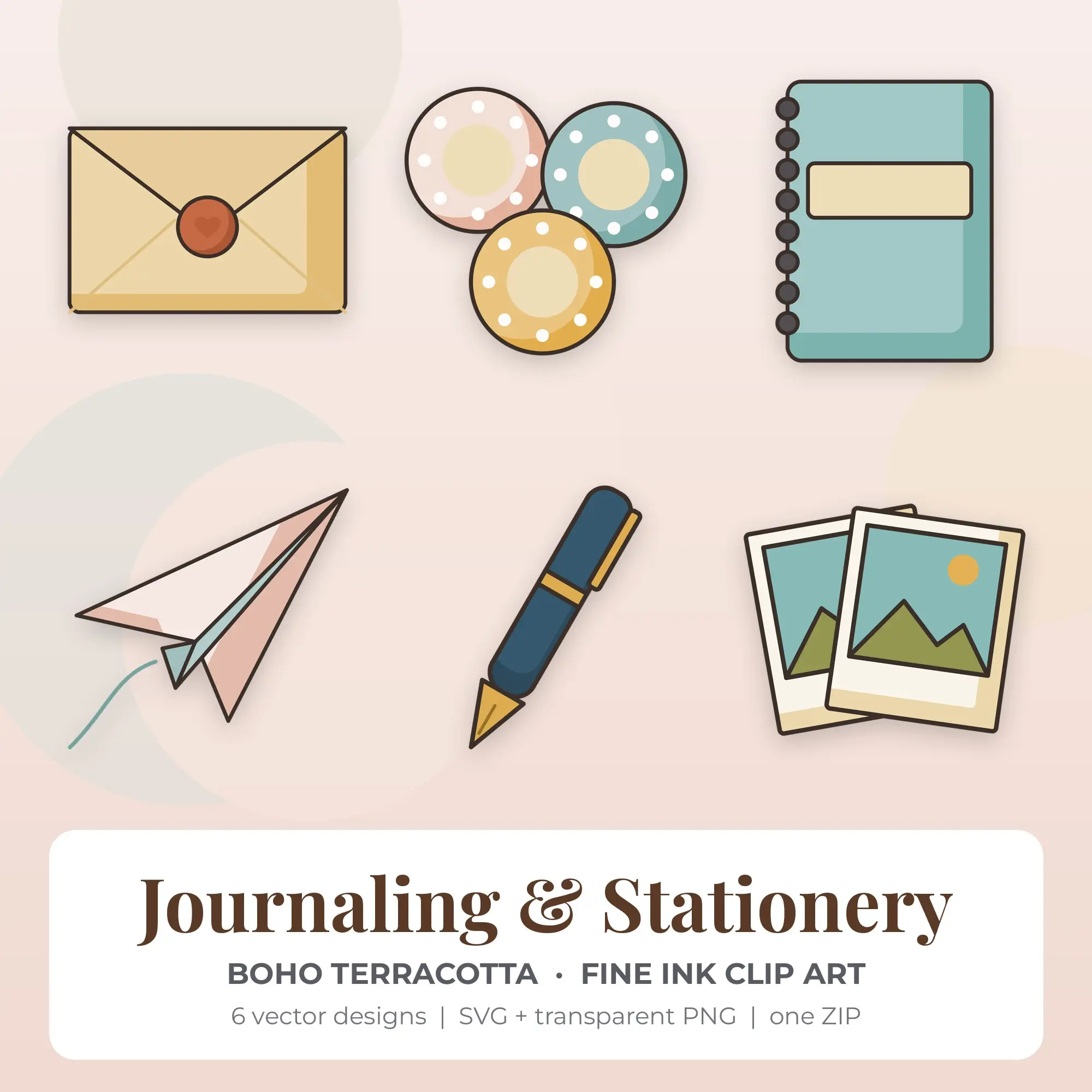 Journaling & Stationery Vector Clip Art in Boho Terracotta - 6 Designs preview