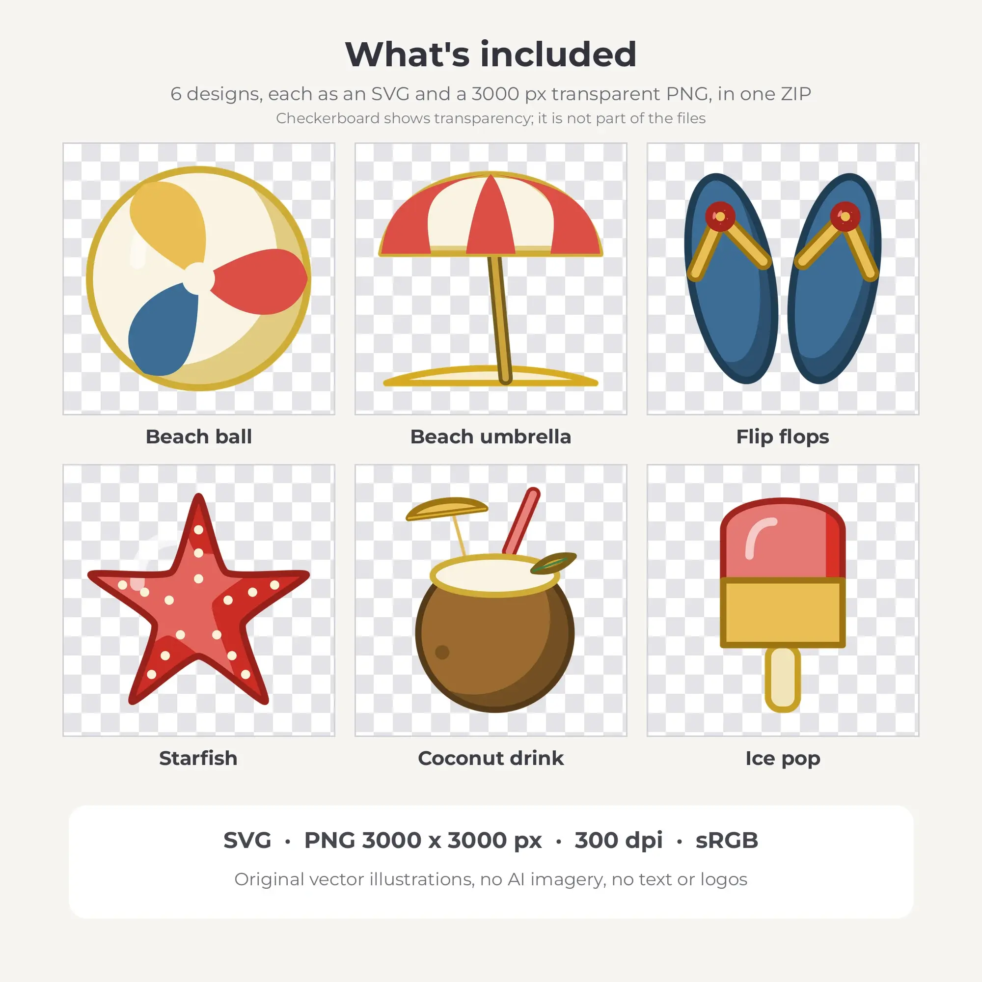 Chunky Outline Beach Day Clipart Bundle, Retro Diner - 6 PNG SVG, preview 2 of 2