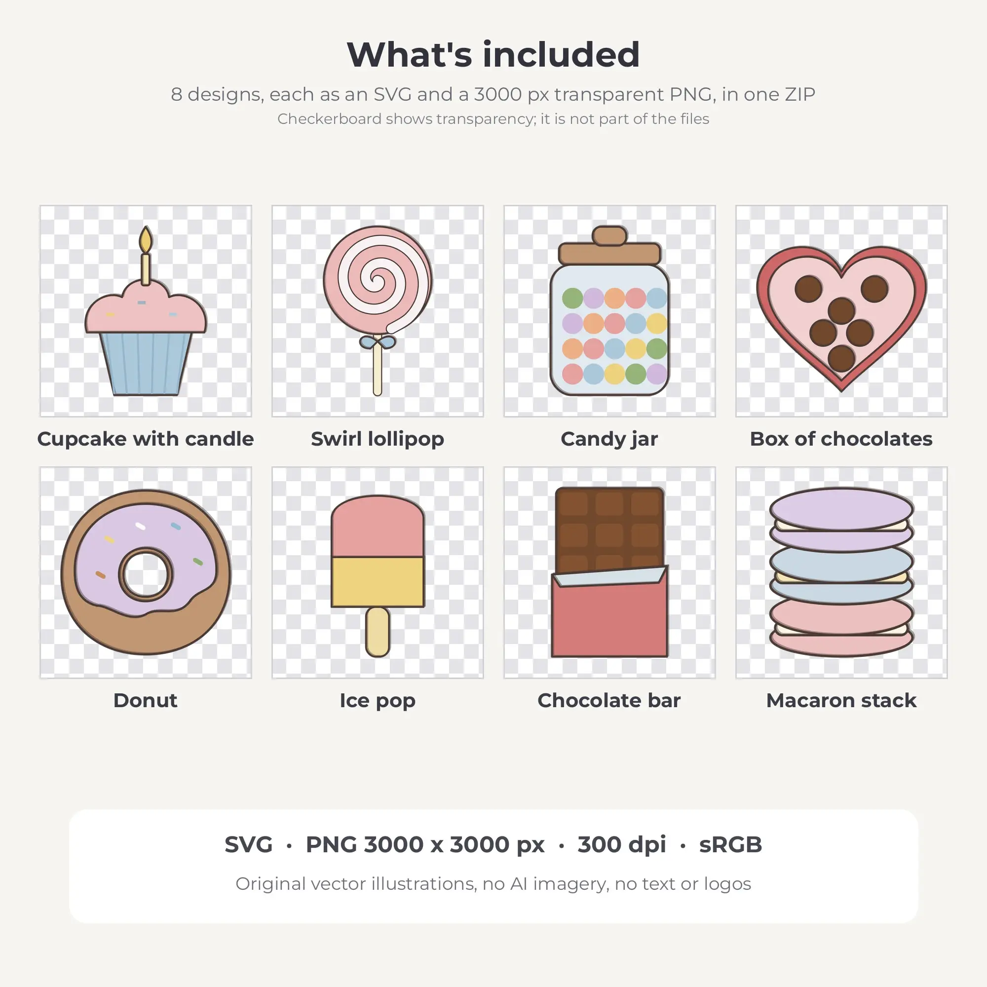 Cottage Rose Doodle Line Sweet Treats & Candy Clipart - 8 Vector Files, preview 2 of 2
