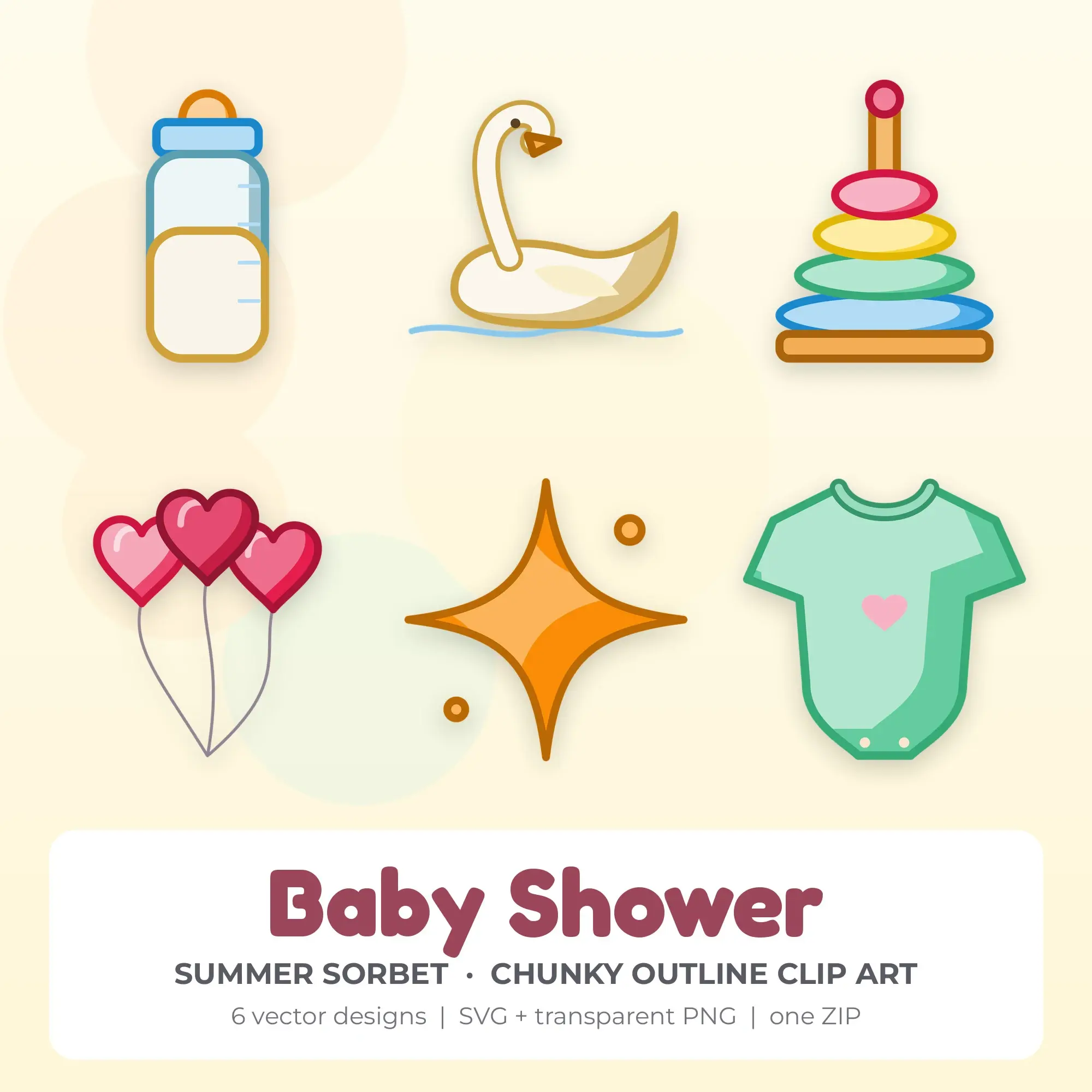 Summer Sorbet Baby Shower Clip Art Set - 6 Vector SVG PNG preview