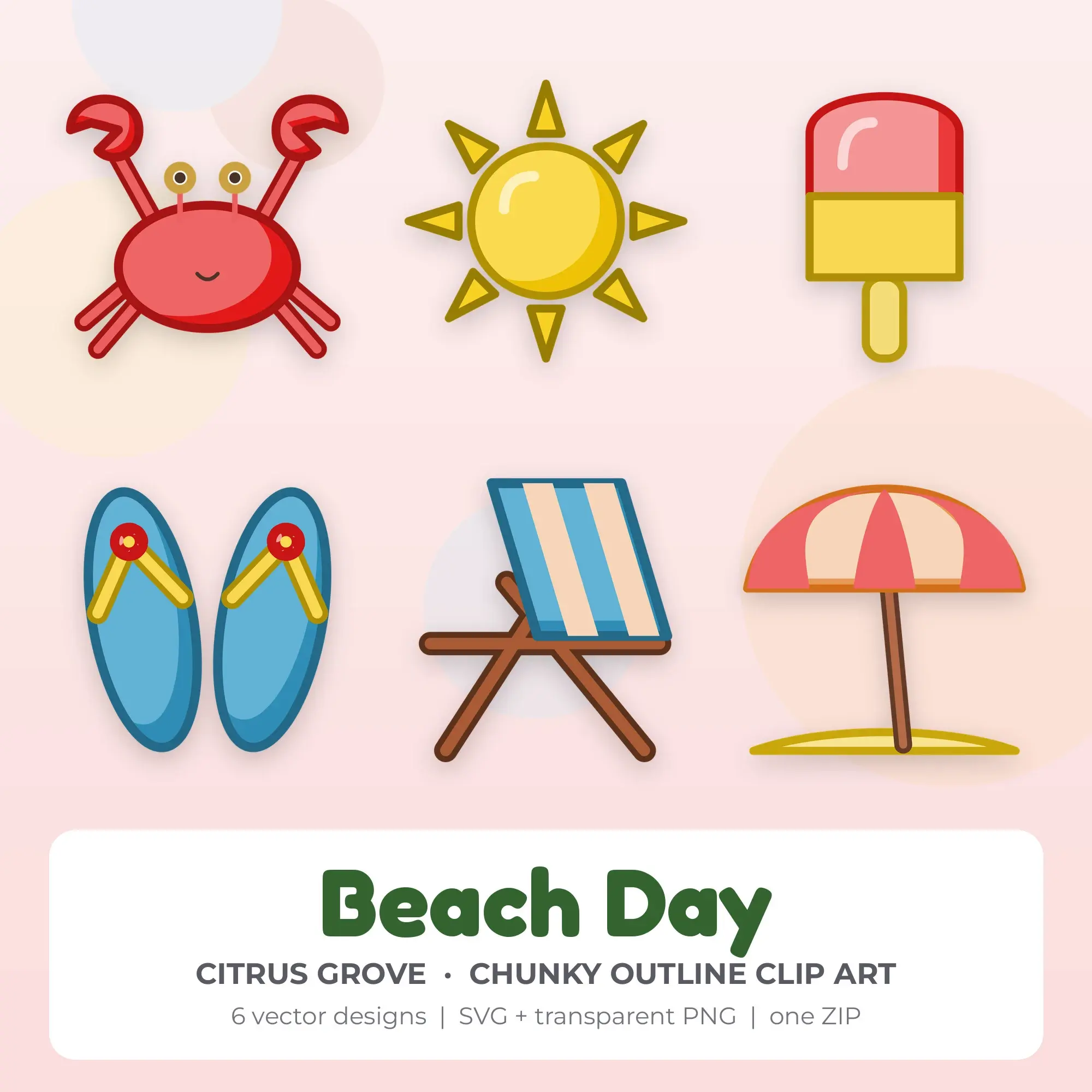 Beach Day Vector Clip Art in Citrus Grove - 6 Designs preview