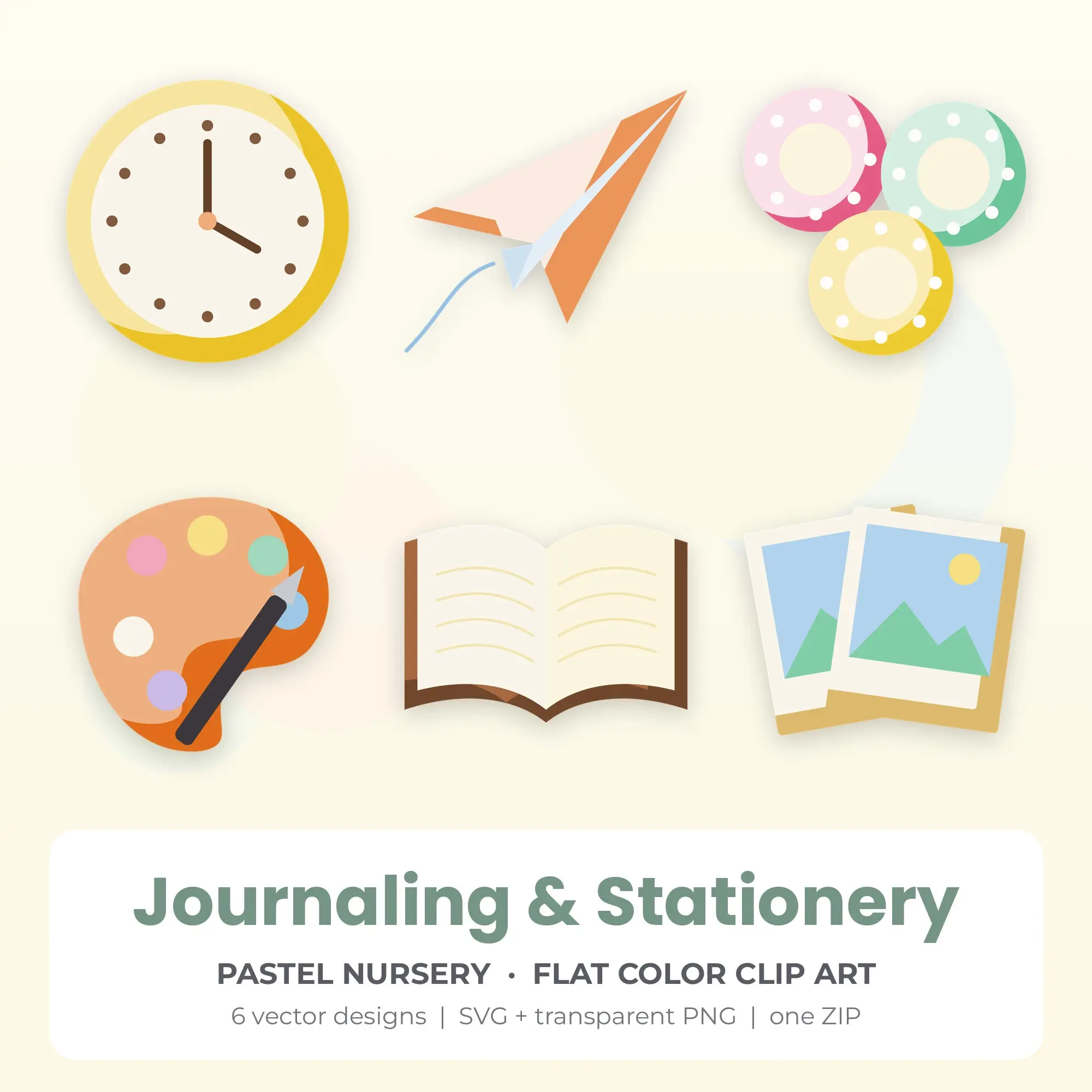 Journaling & Stationery Clipart, Pastel Nursery Flat Color - 6 SVG PNG preview