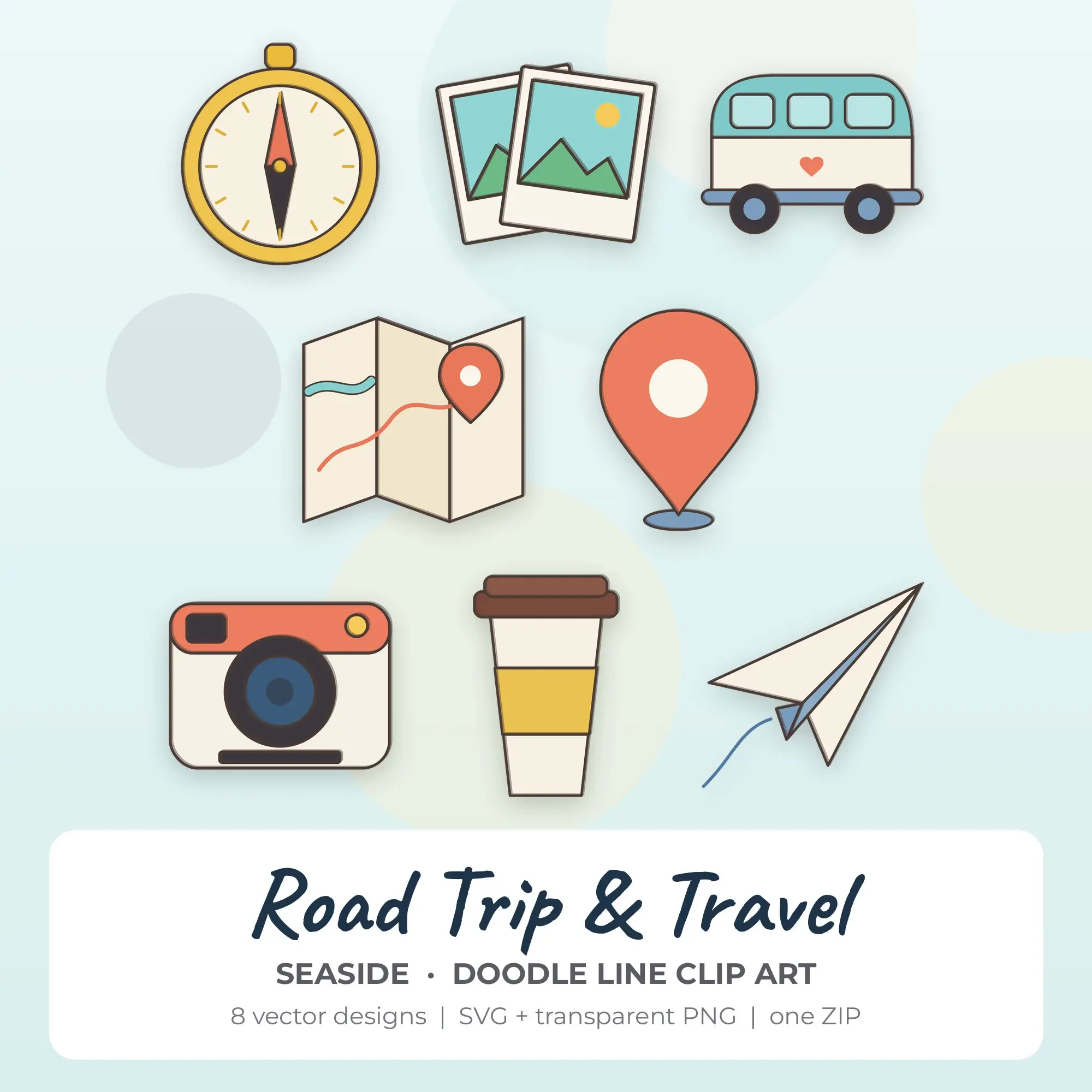 Road Trip & Travel Vector Clip Art in Seaside - 8 Designs preview