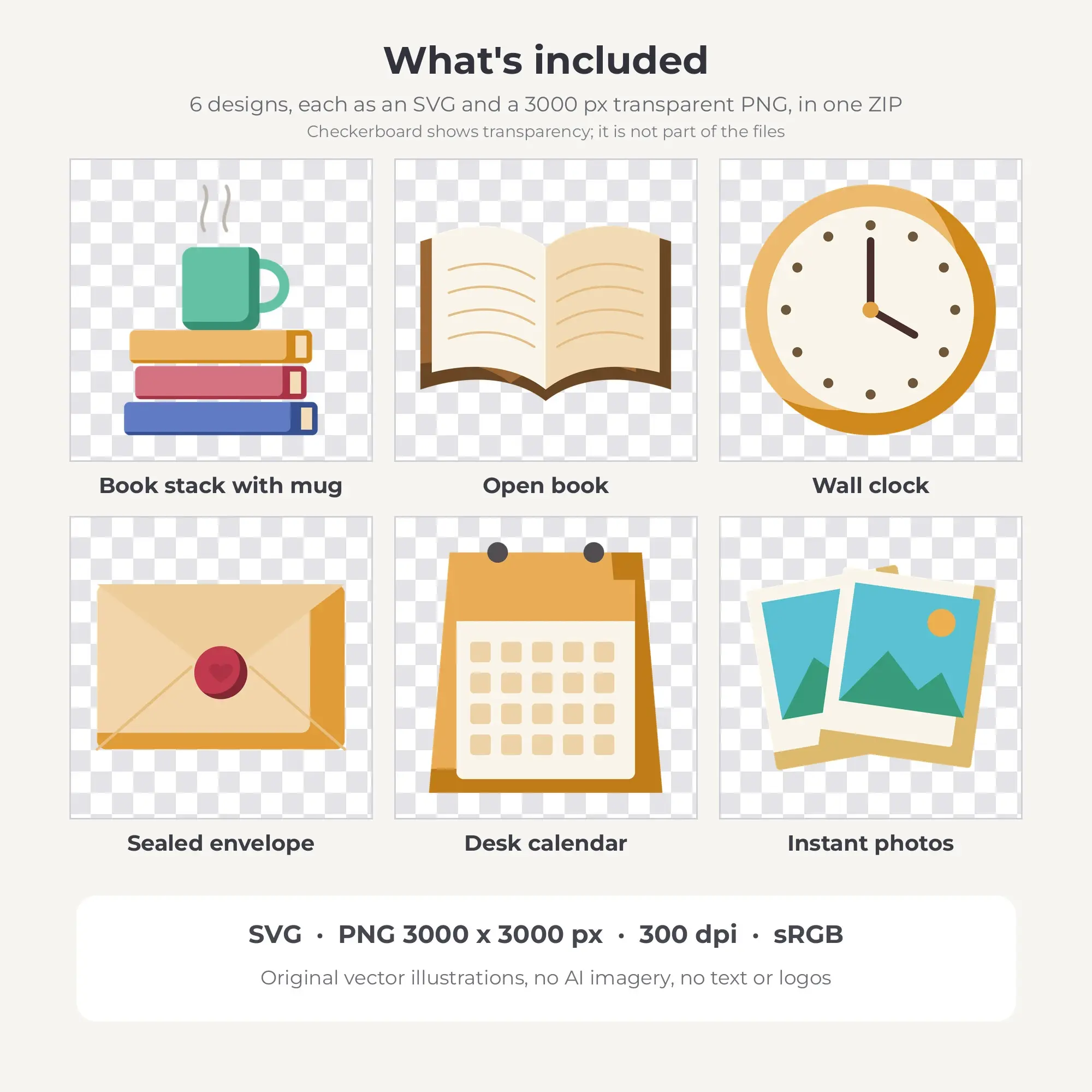 6 Flat Color Journaling & Stationery Clipart Illustrations, SVG PNG, preview 2 of 2