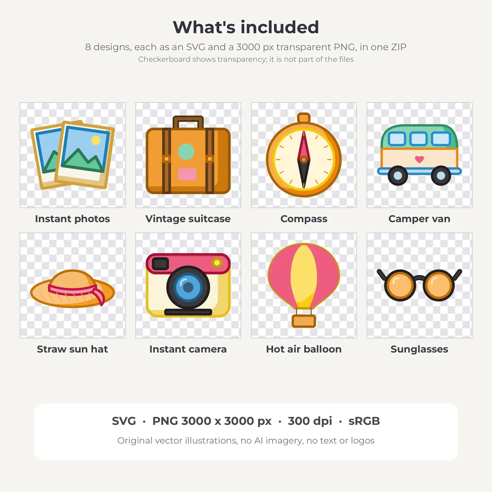 Road Trip & Travel Vector Clip Art in Summer Sorbet - 8 Designs, preview 2 of 2