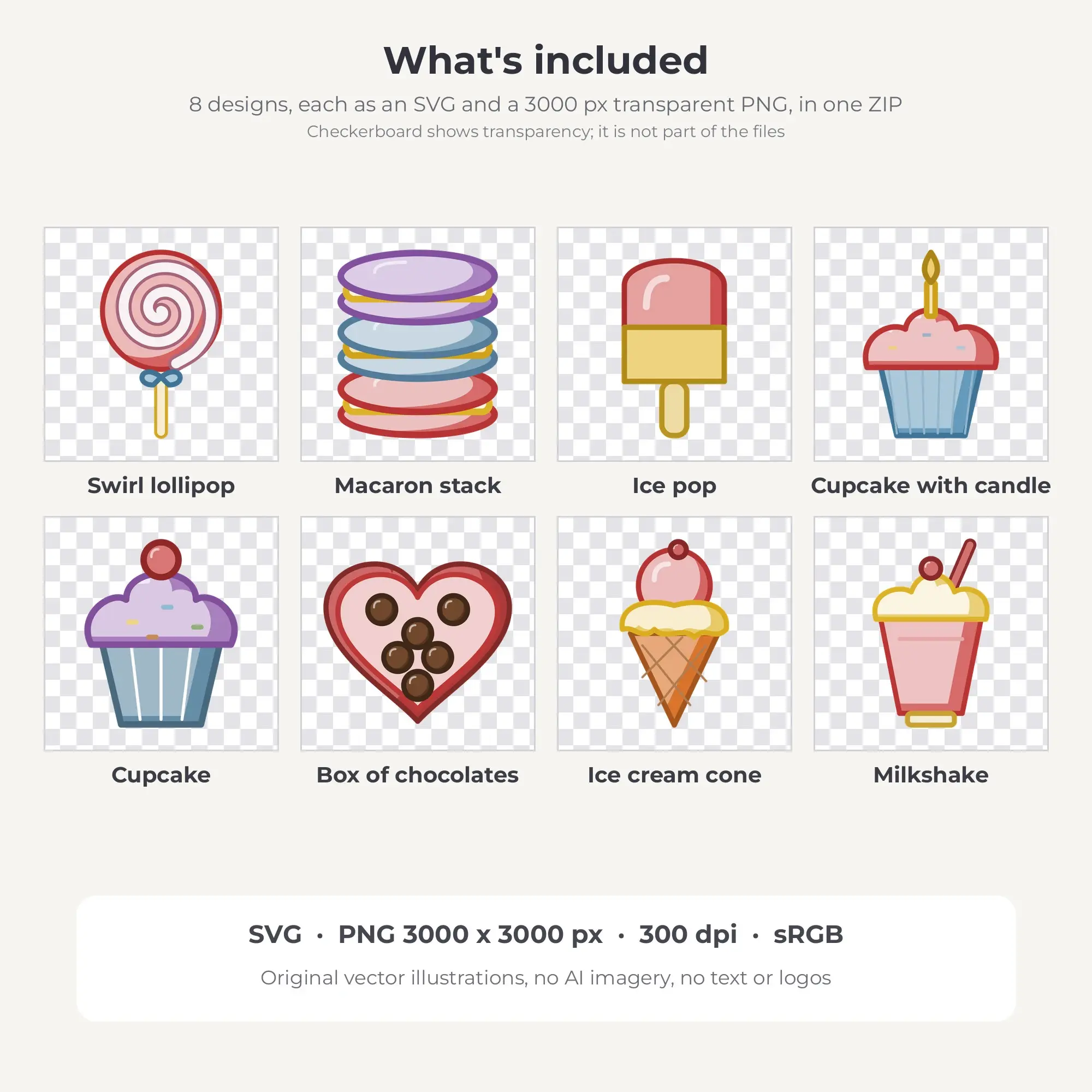 Sweet Treats & Candy Vector Clip Art in Cottage Rose - 8 Designs, preview 2 of 2
