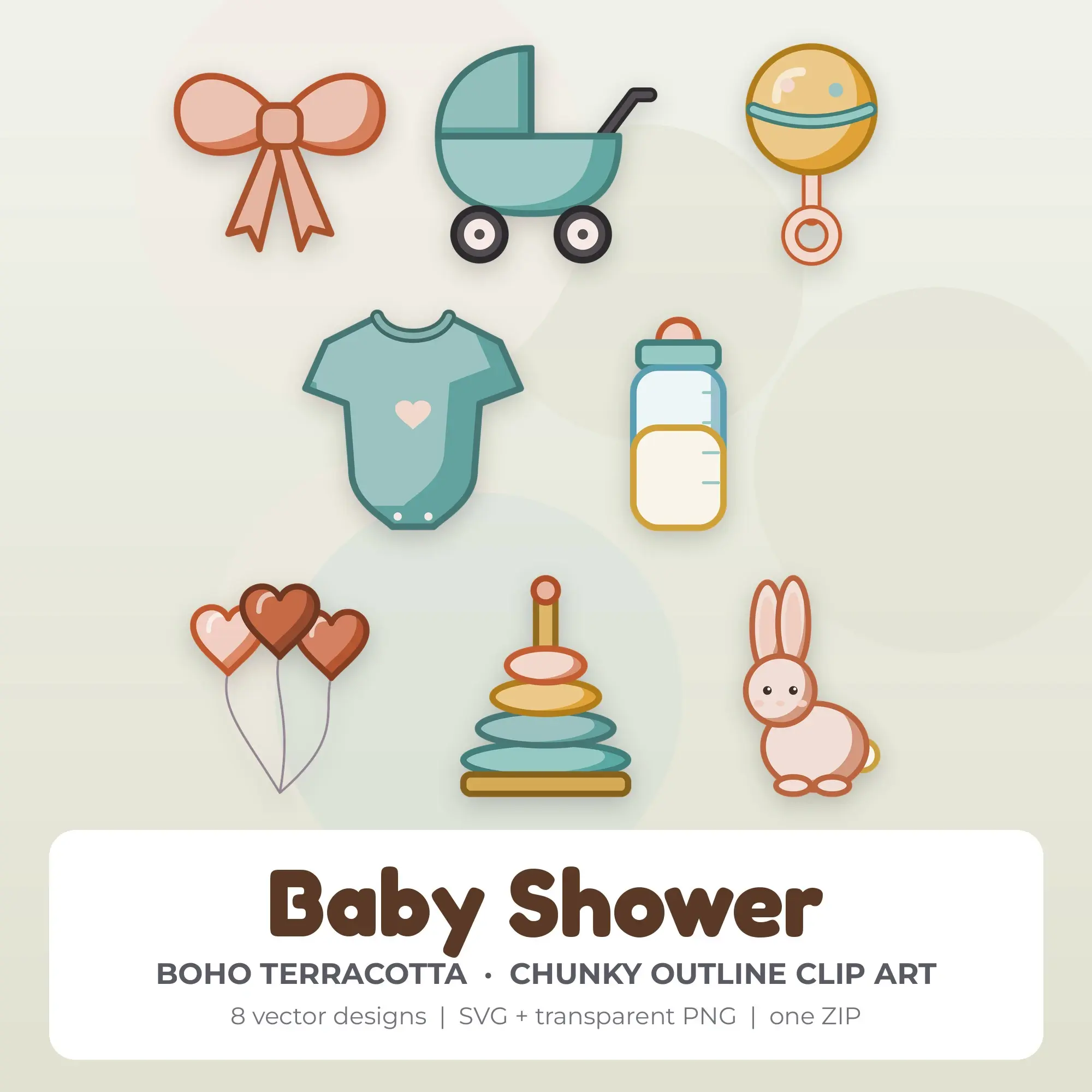 Baby Shower Vector Clip Art in Boho Terracotta - 8 Designs preview