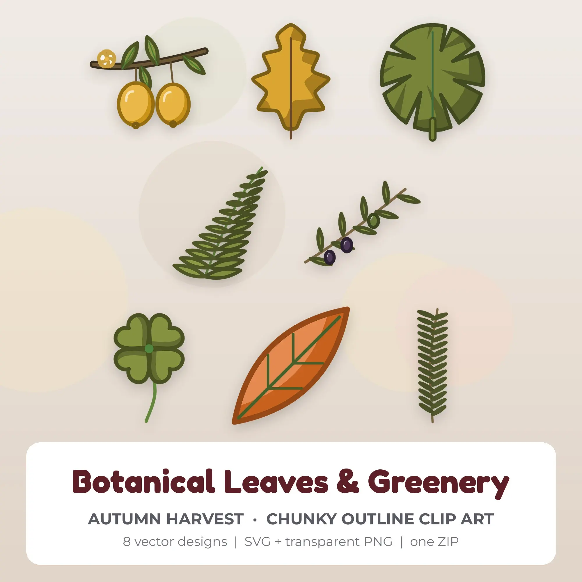 Autumn Harvest Botanical Leaves & Greenery Clipart - 8 Designs preview