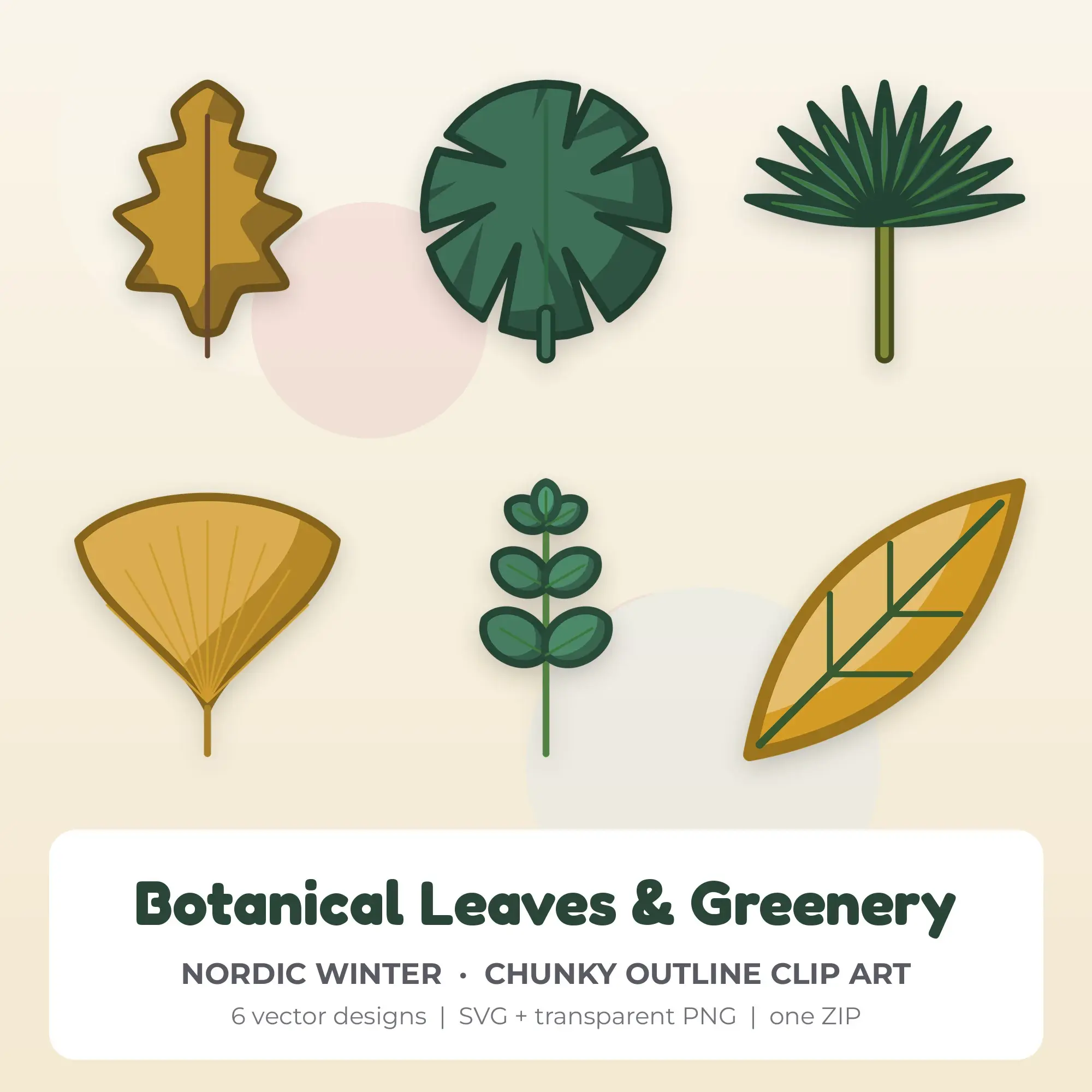 Botanical Leaves & Greenery Clipart in Nordic Winter - 6 SVG PNG preview
