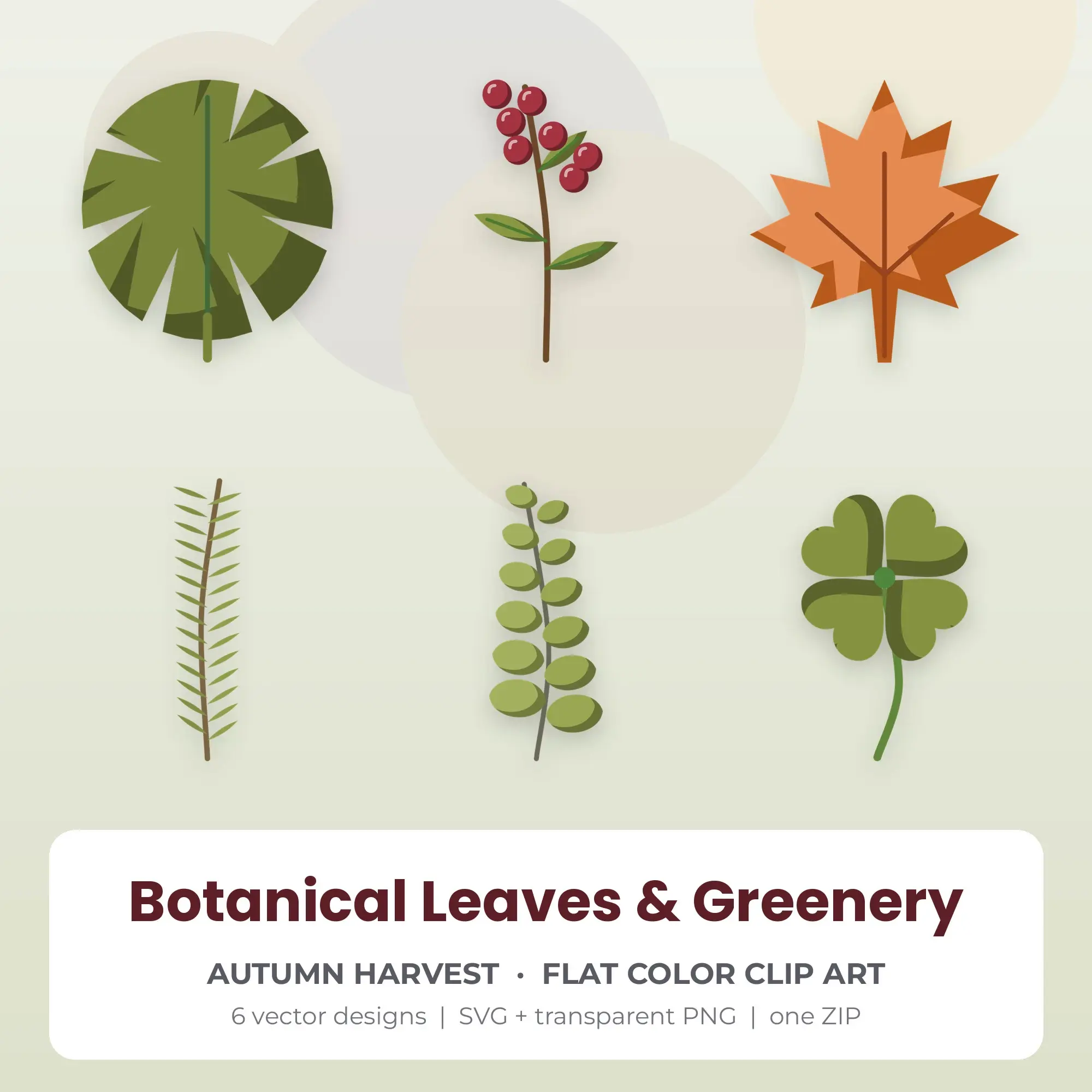 Autumn Harvest Botanical Leaves & Greenery Clipart - 6 Designs preview