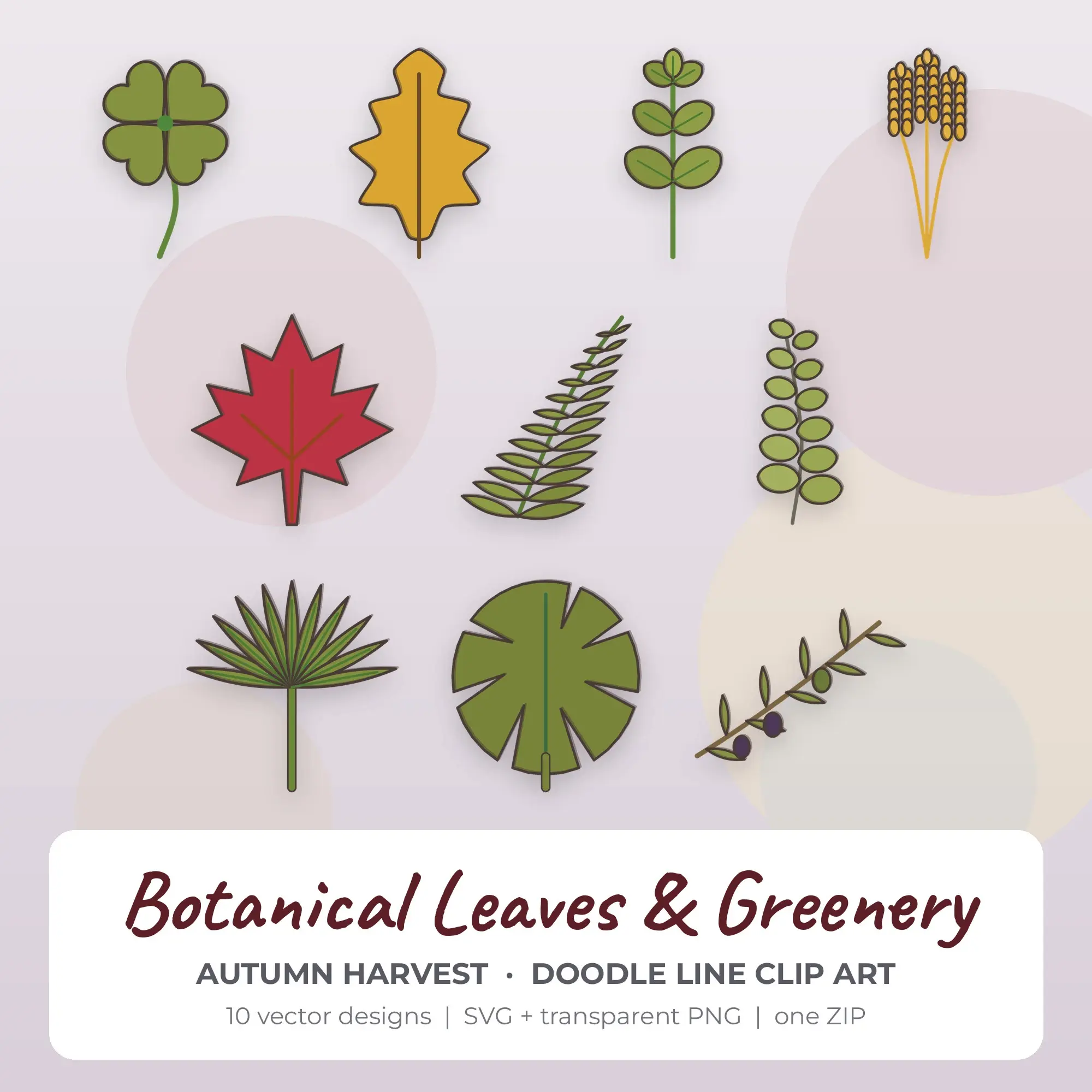 Autumn Harvest Botanical Leaves & Greenery Clipart - 10 Designs, preview 1 of 2
