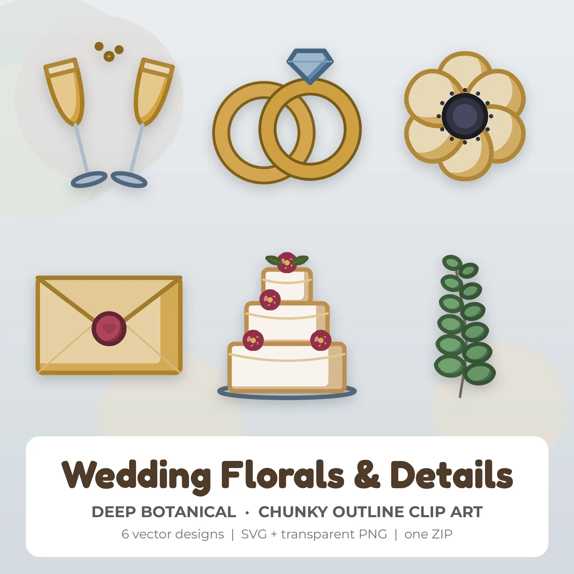Wedding Florals & Details Clipart in Deep Botanical - 6 SVG PNG preview