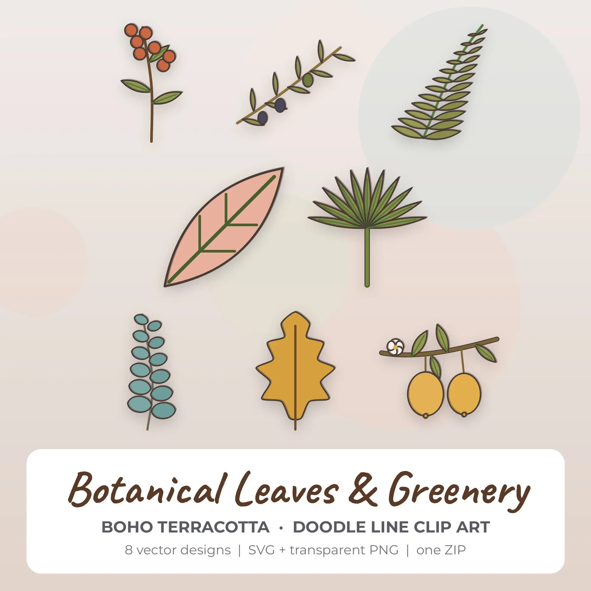 Botanical Leaves & Greenery Clipart in Boho Terracotta - 8 SVG PNG preview