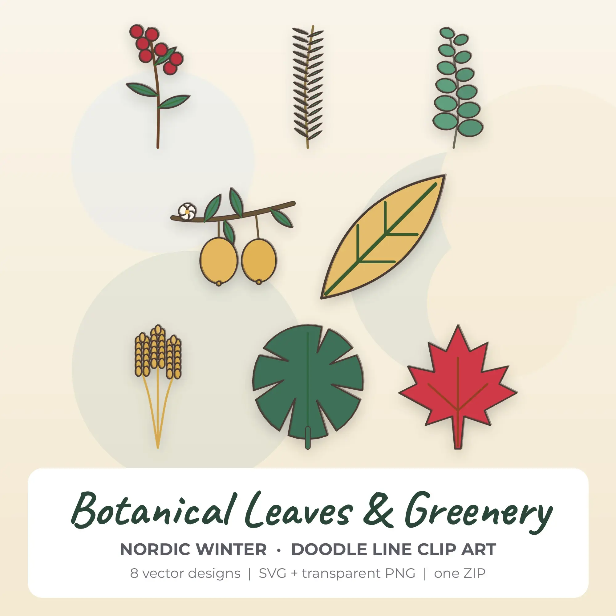 Botanical Leaves & Greenery Clipart in Nordic Winter - 8 SVG PNG preview