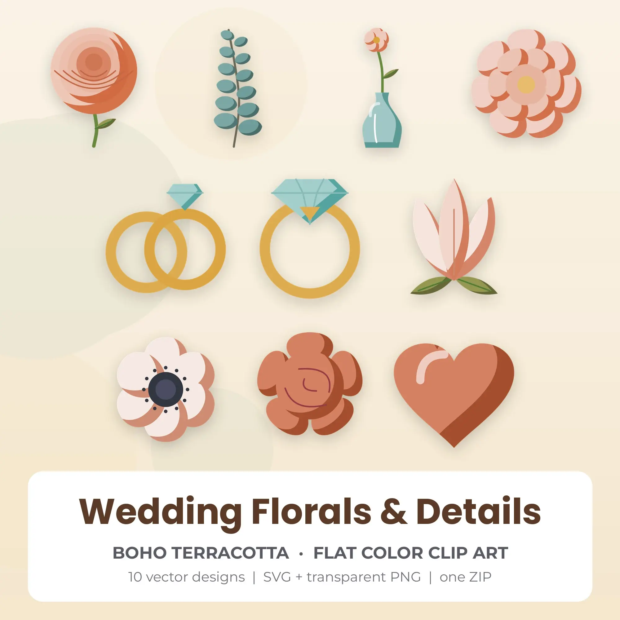 Wedding Florals & Details Clipart in Boho Terracotta - 10 SVG PNG preview