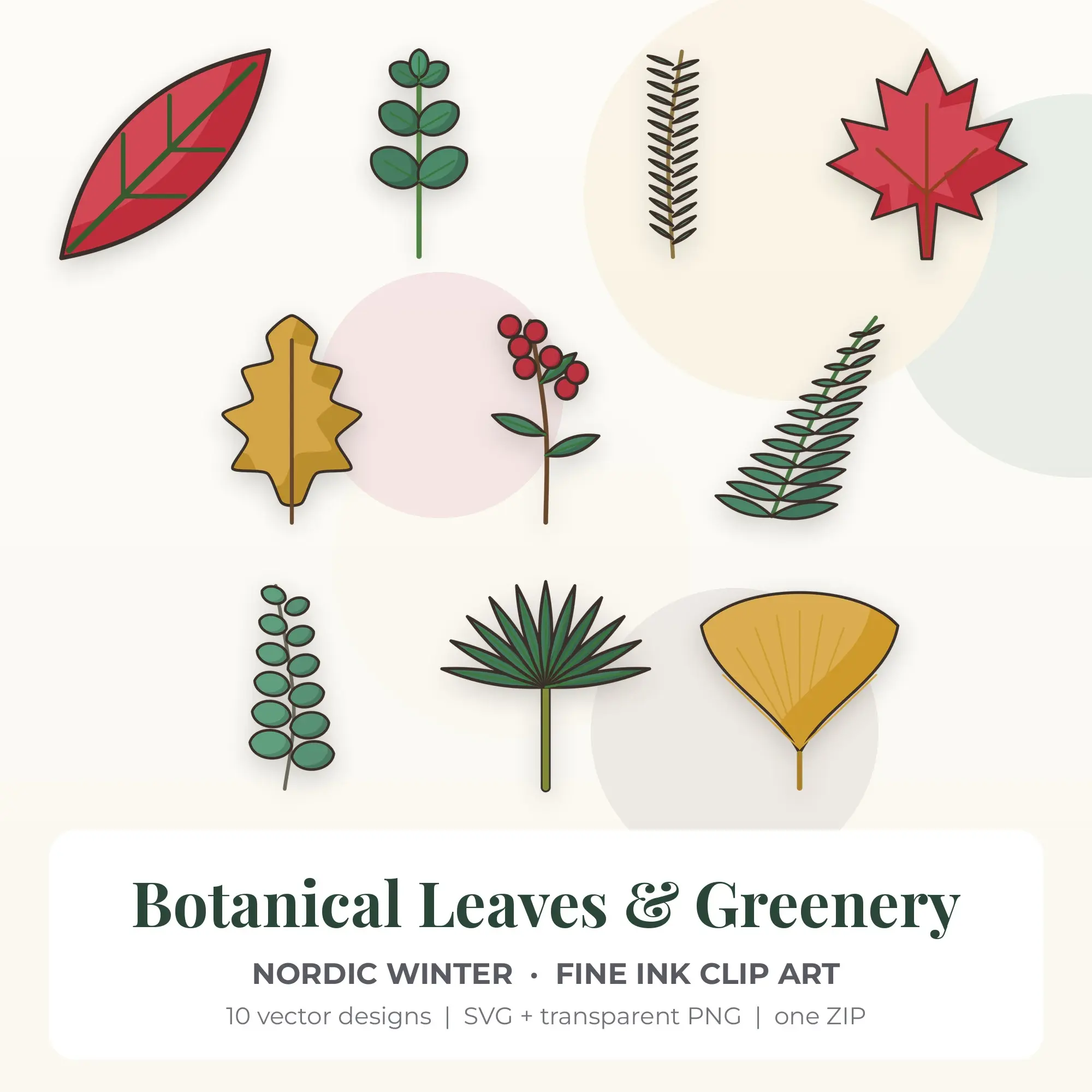 Nordic Winter Botanical Leaves & Greenery Clipart - 10 Designs preview