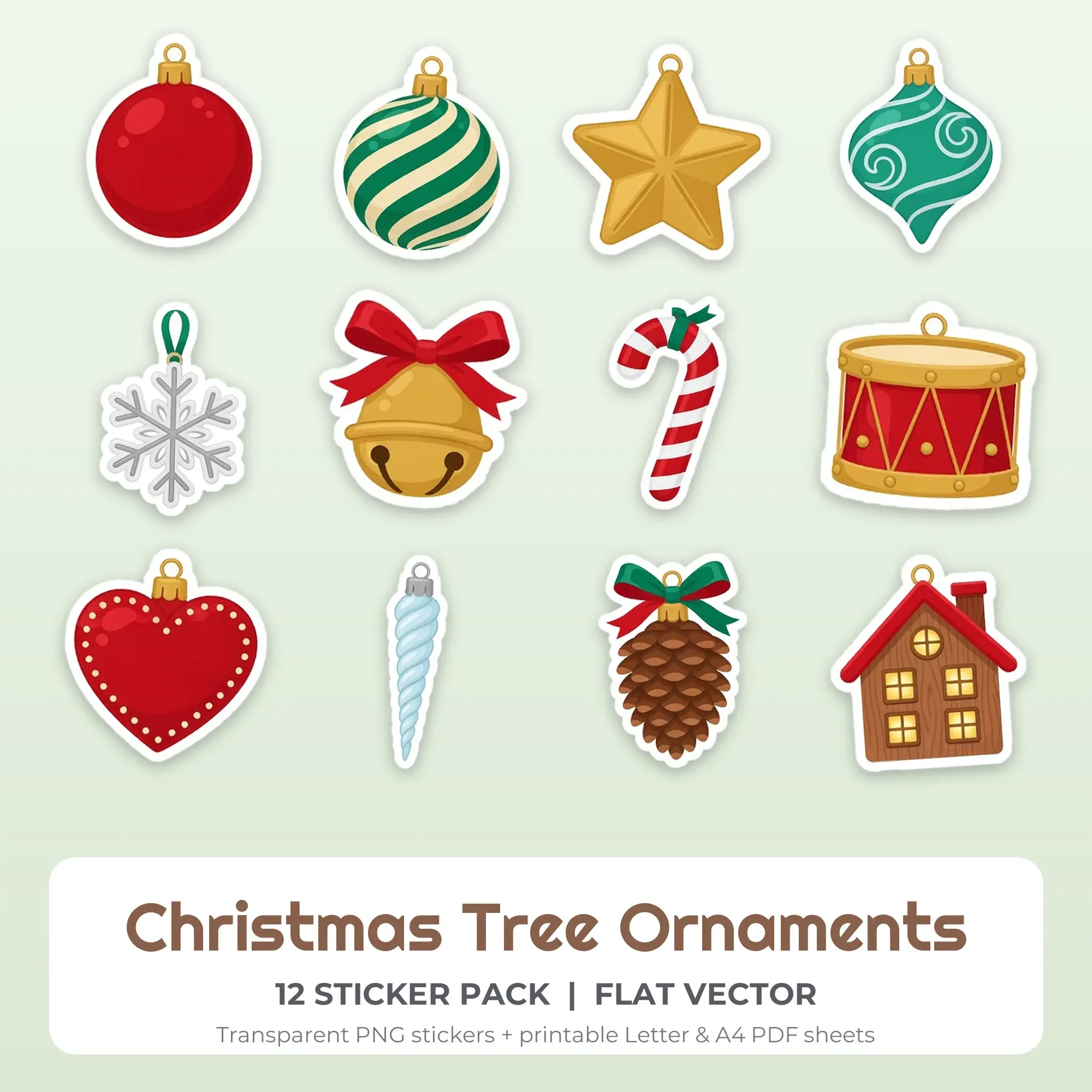 Christmas Tree Ornaments Sticker Pack - 12 Printable Stickers preview