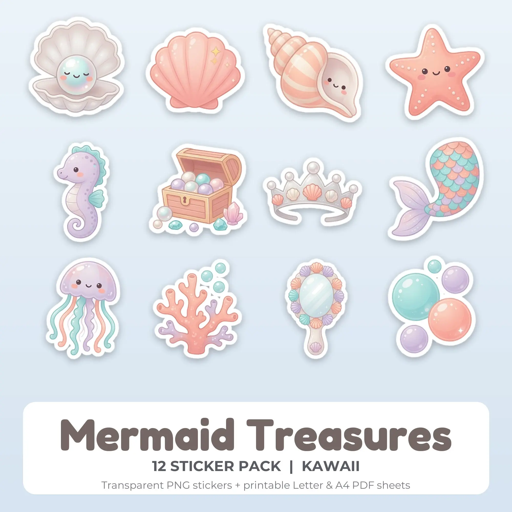 Mermaid Treasures Sticker Pack - 12 Printable Stickers preview