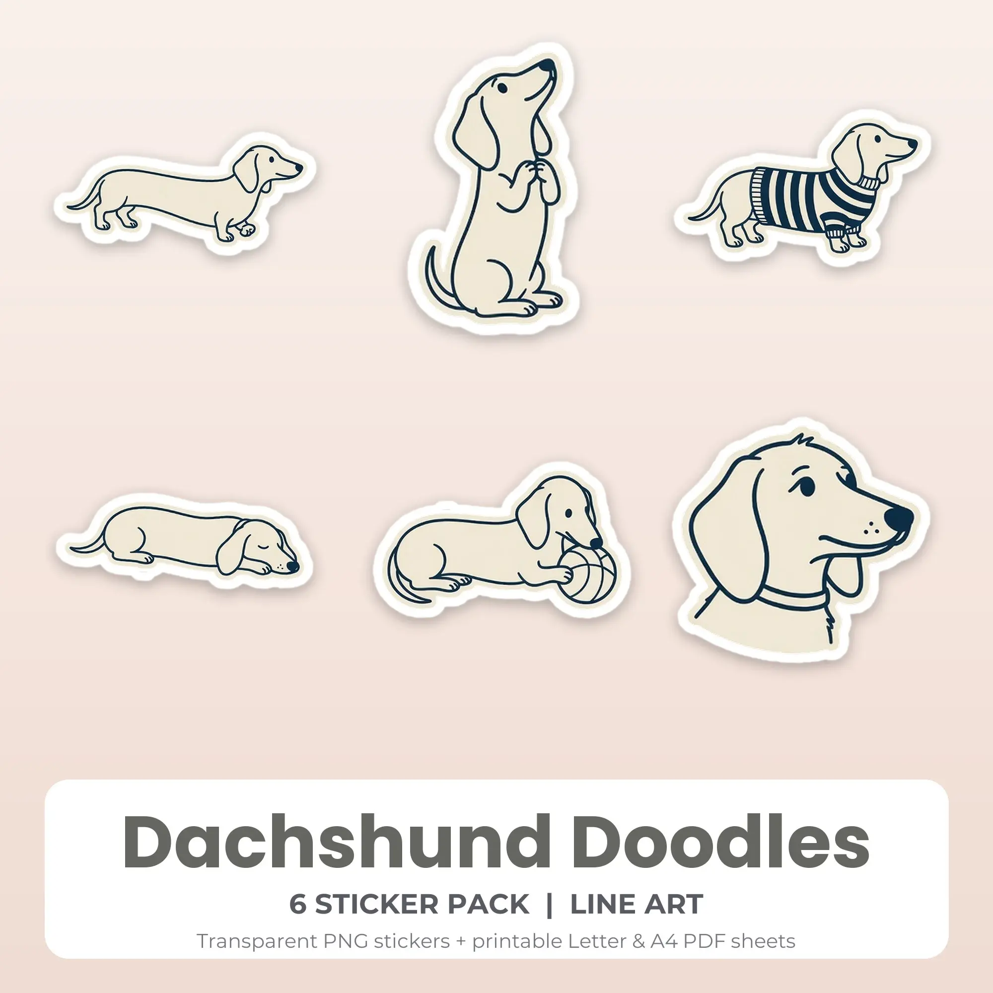 Dachshund Doodles Sticker Pack - 6 Printable Stickers preview