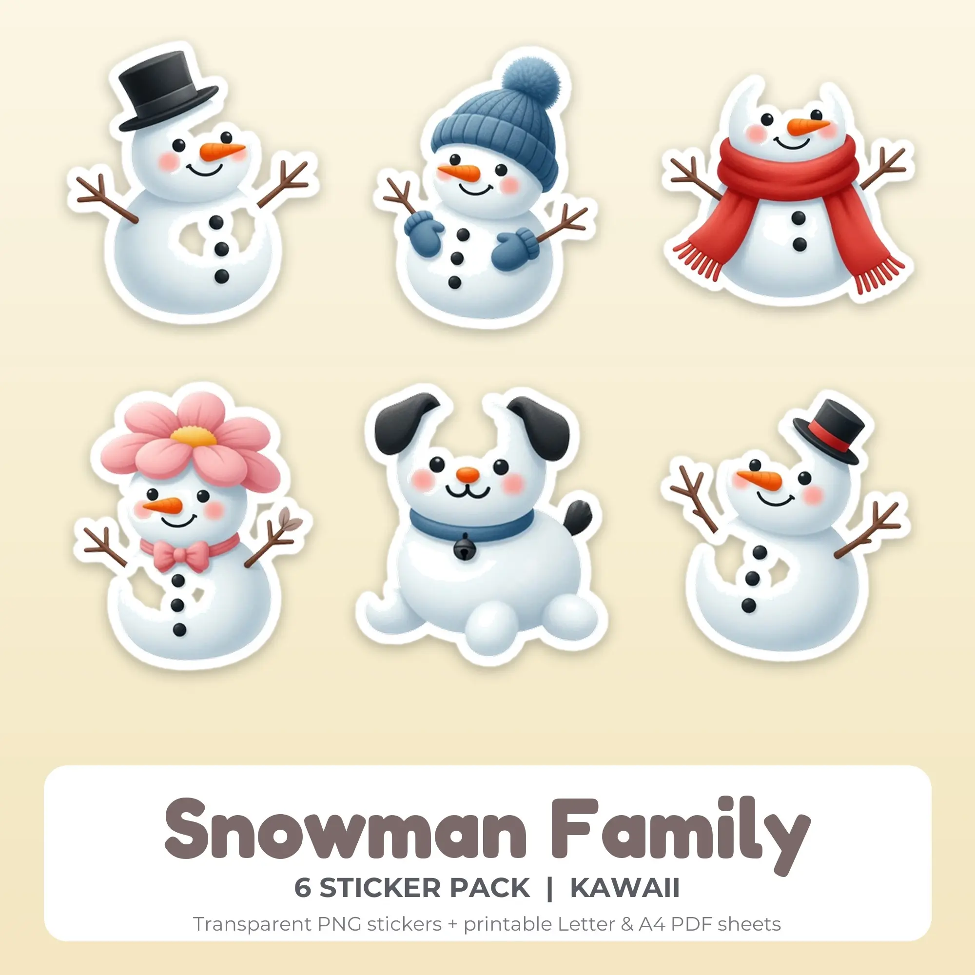 Snowman Family Sticker Pack - 6 Printable Stickers preview