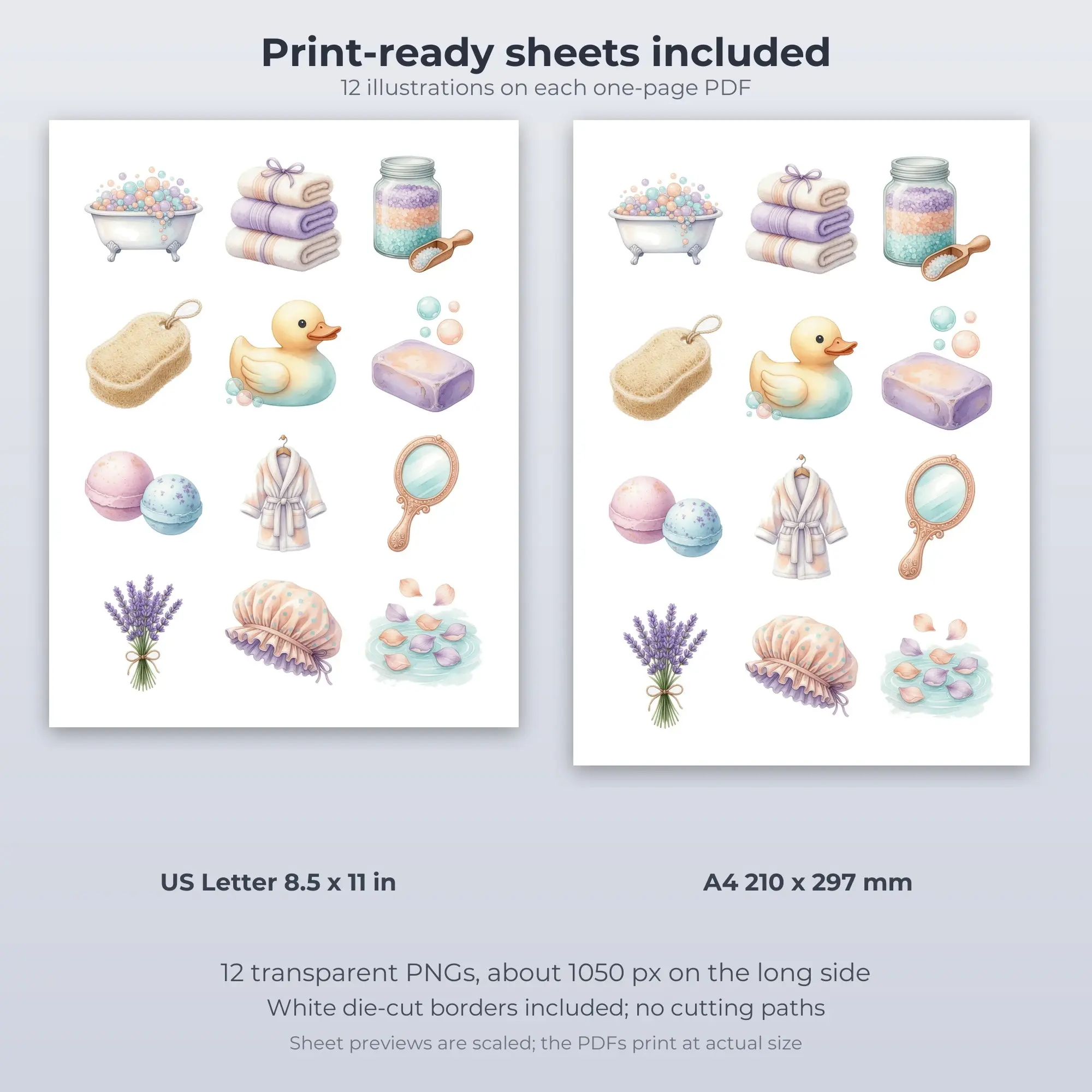 12 Bath Time Spa Night Stickers - Printable Sticker Sheet PDF, preview 2 of 2