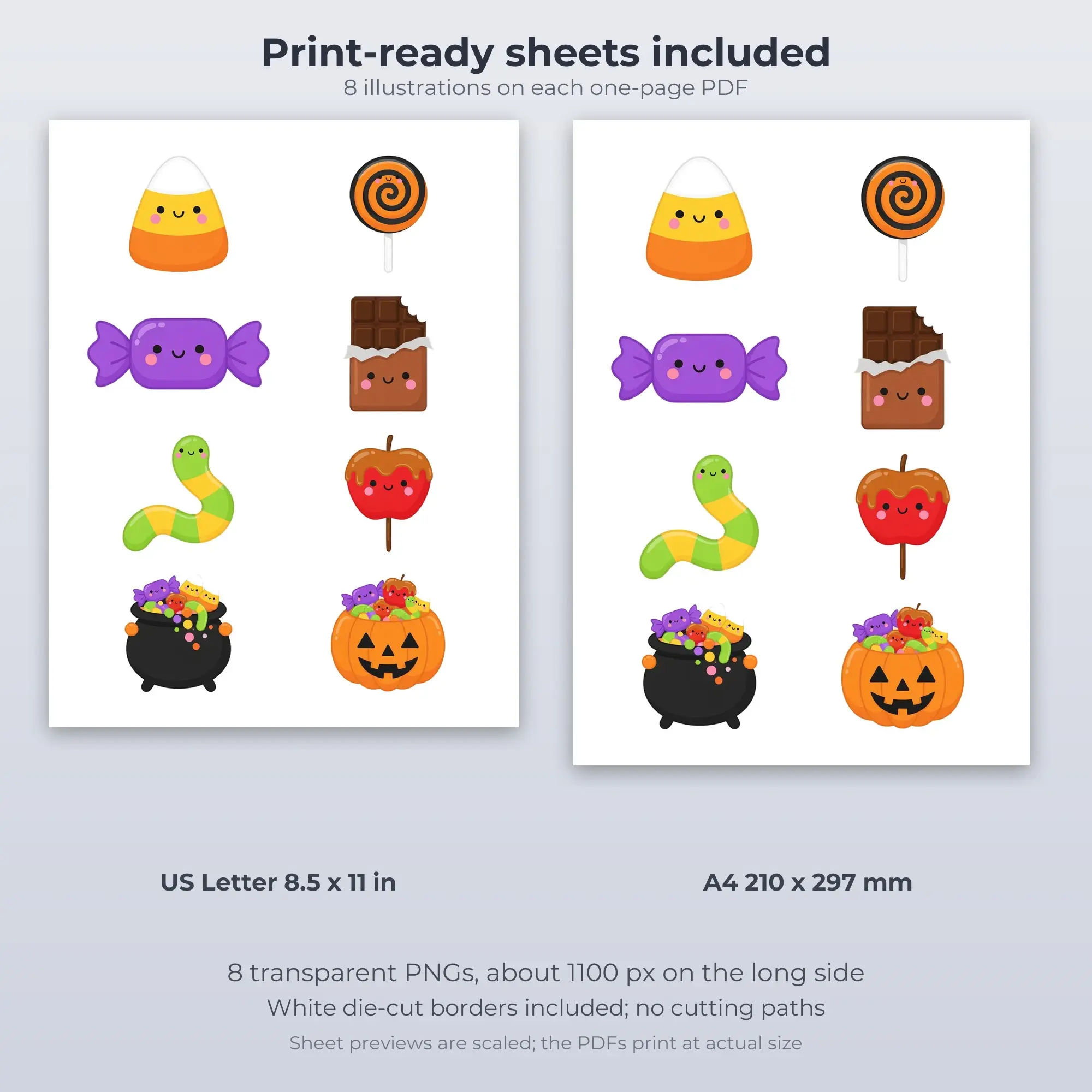 Halloween Candy Treats Printable Stickers - 8 Die-Cut PNG + PDF, preview 2 of 2