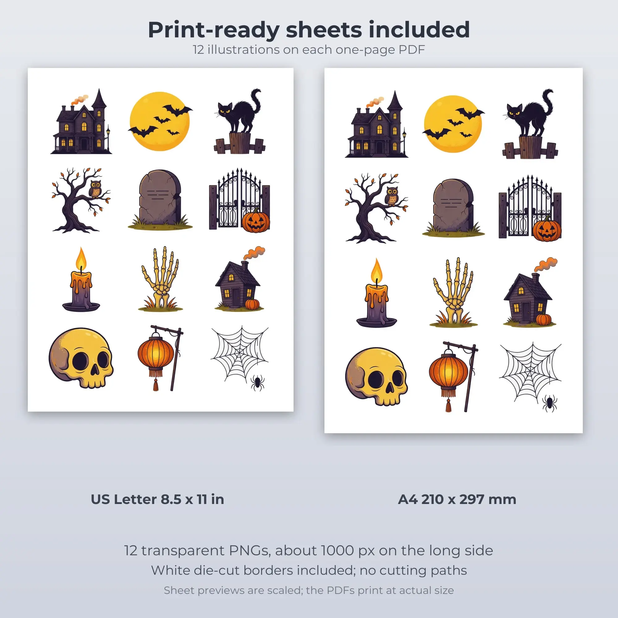 Haunted House Night Printable Stickers - 12 Die-Cut PNG + PDF, preview 2 of 2