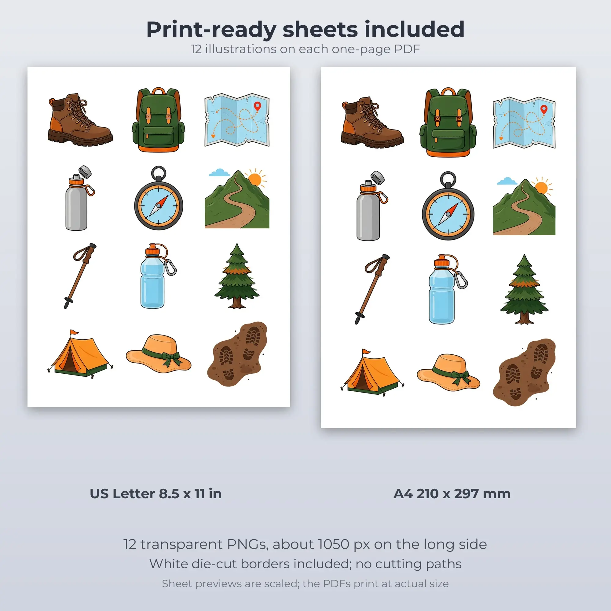 Walking and Hiking Habit Stickers, 12 PNG + Printable PDF Sheet, preview 2 of 2