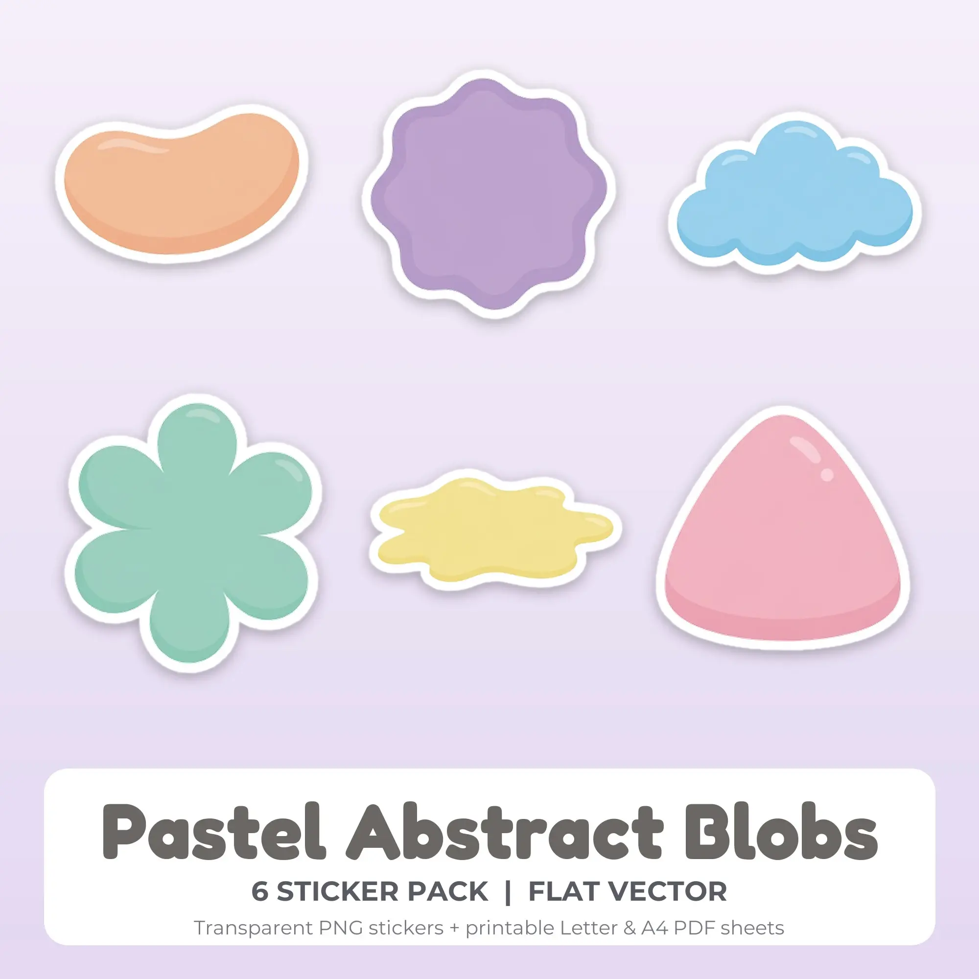6 Pastel Abstract Blobs Stickers - Printable Sticker Sheet PDF preview