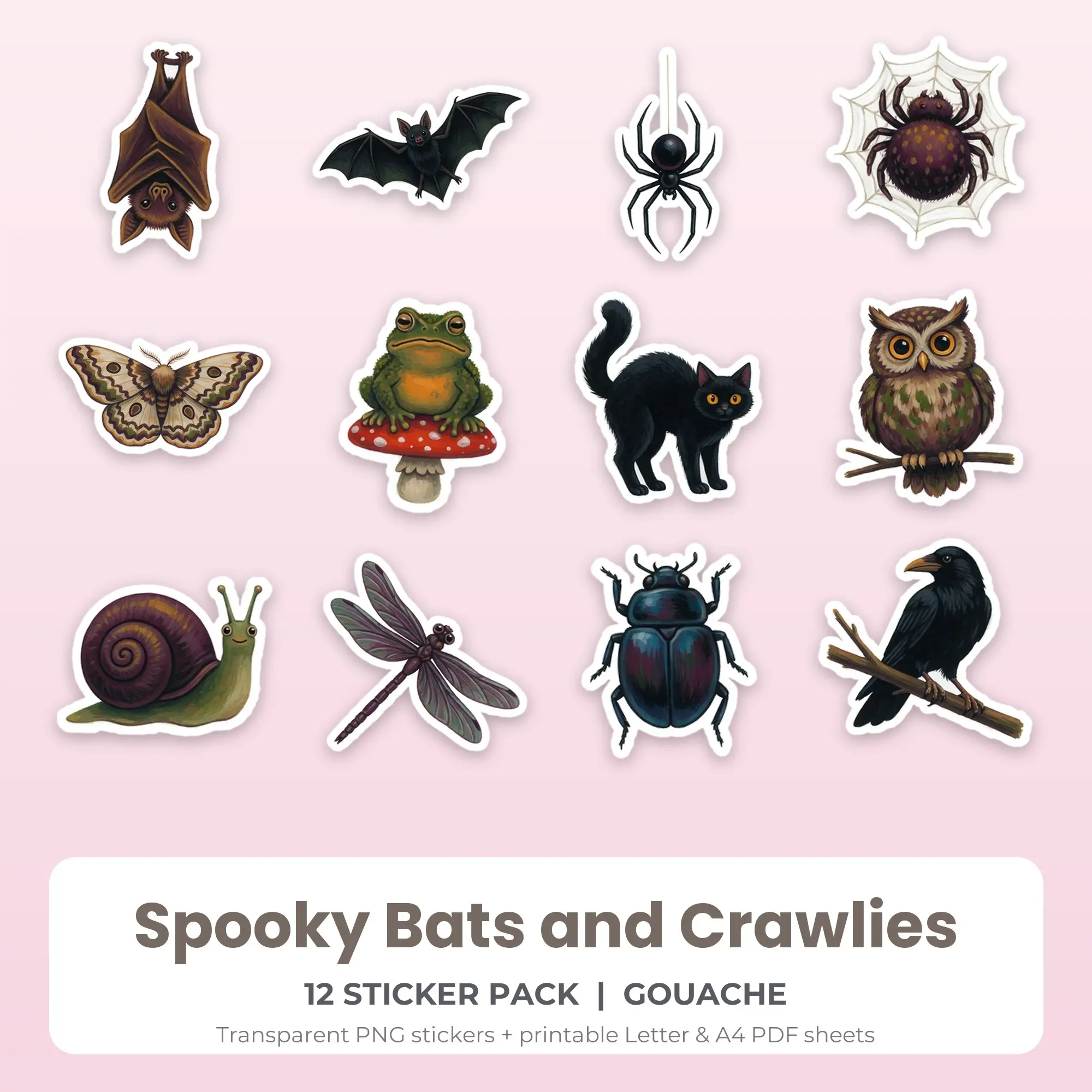 Spooky Bats and Crawlies Sticker Pack - 12 Printable Stickers preview
