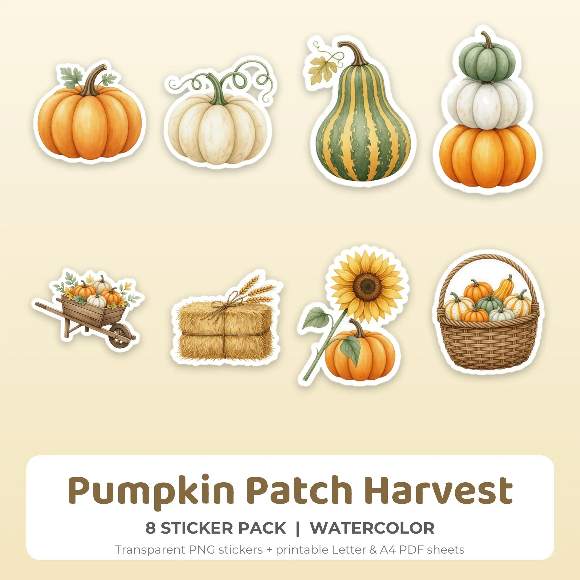 Pumpkin Patch Harvest Sticker Pack - 8 Printable Stickers preview