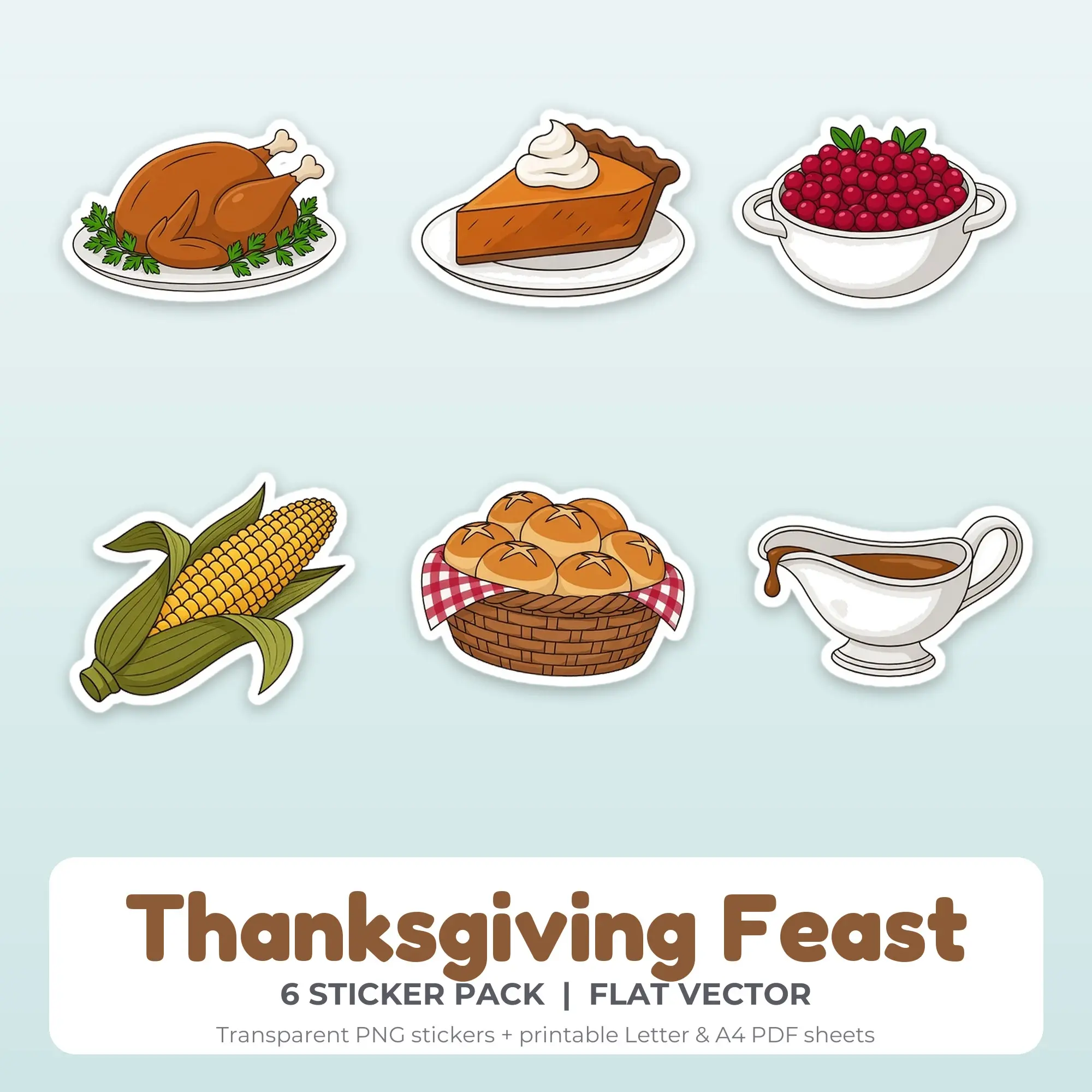 Thanksgiving Feast Sticker Pack - 6 Printable Stickers preview