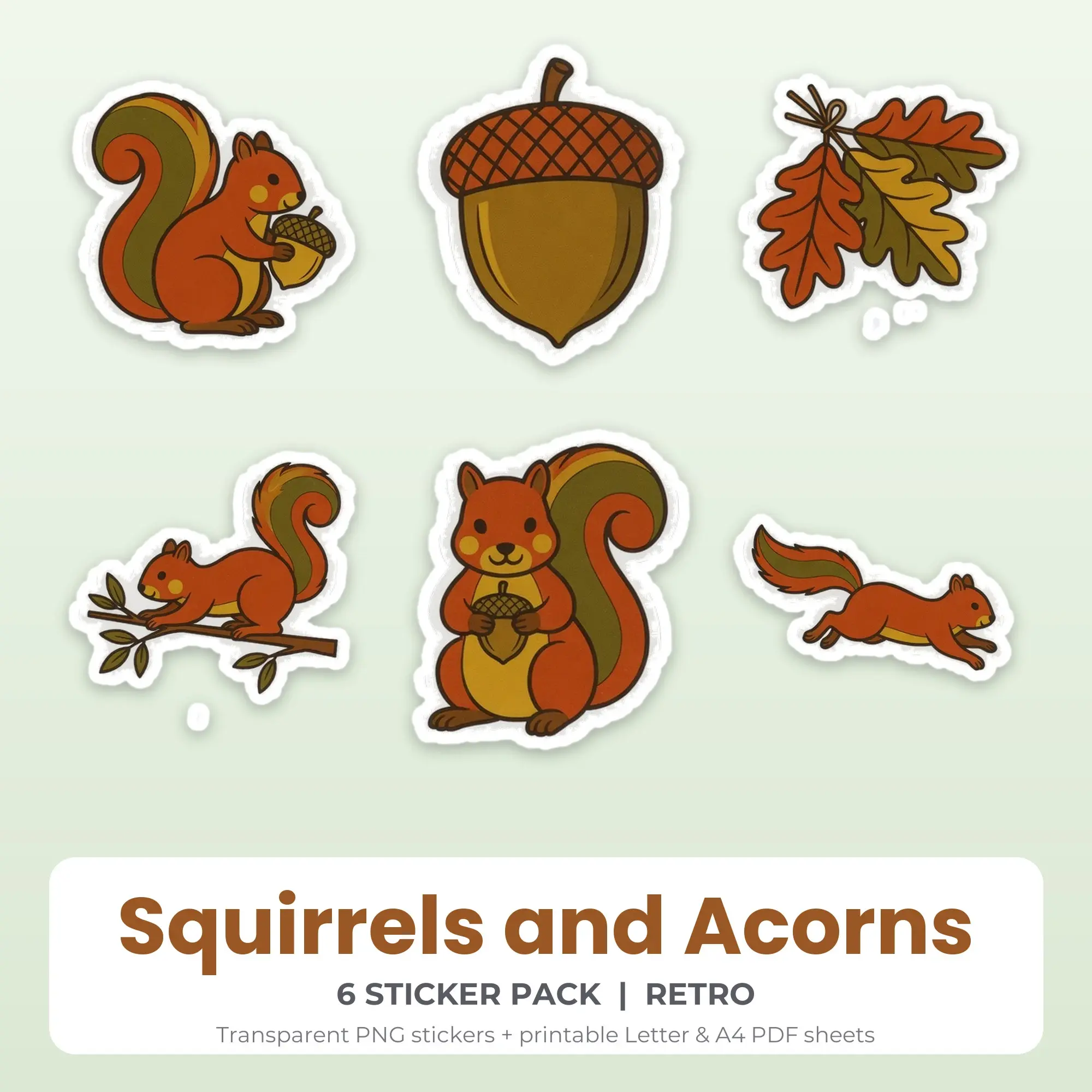 Squirrels and Acorns Sticker Pack - 6 Printable Stickers preview